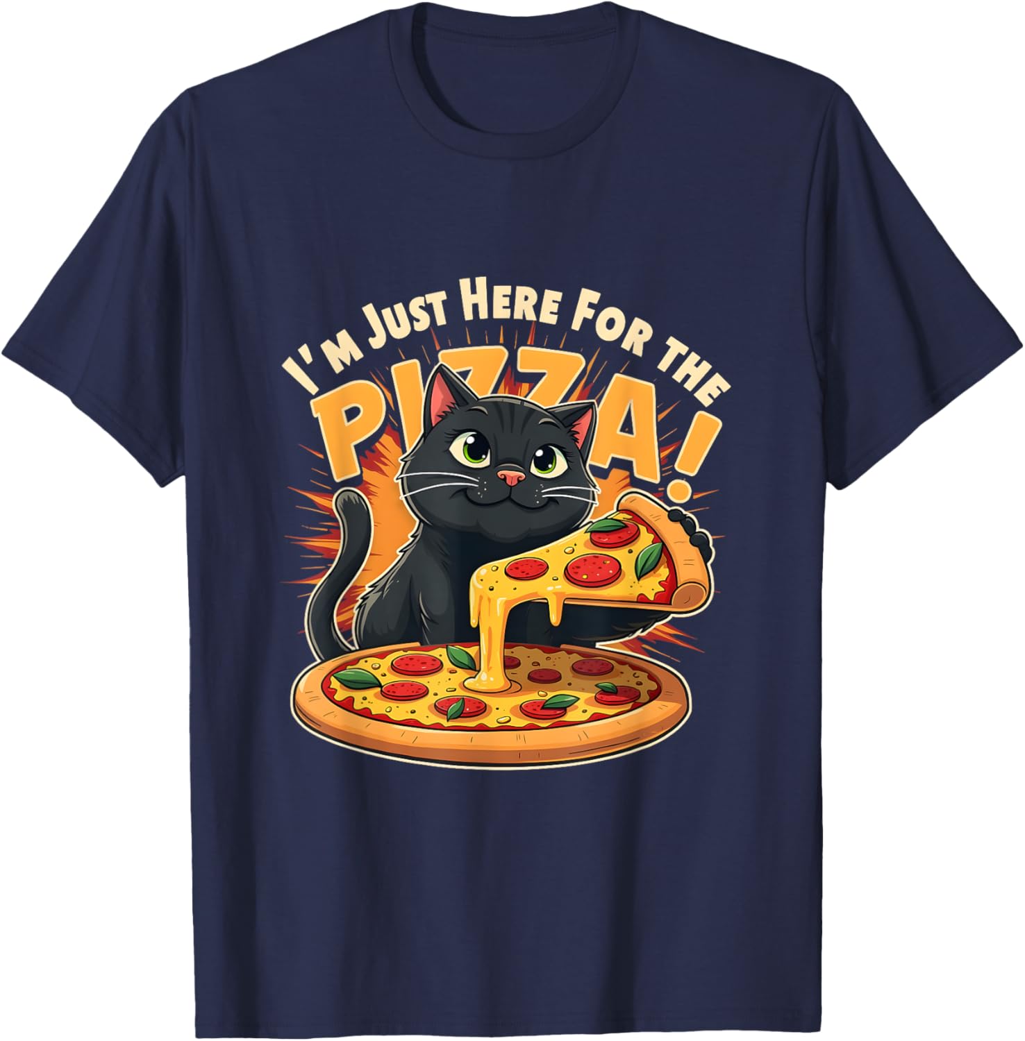 Funny I'm Just Here for the Pizza Cat T-Shirt for Foodie Lovers - 5