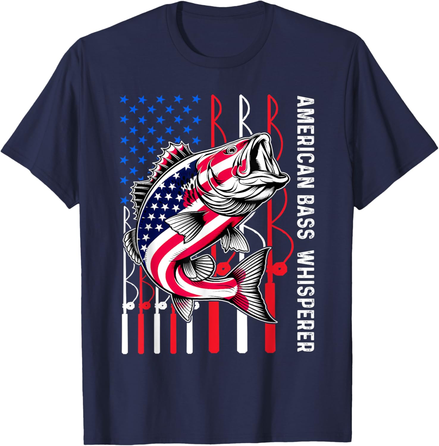 Patriotic Anglers American Bass Pro Whisperer Fisherman T-Shirt Design - 4