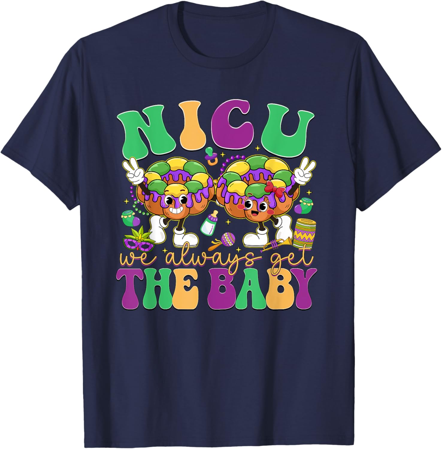 Retro NICU Nurse Mardi Gras T-Shirt for Baby Lovers and Caregivers - 4