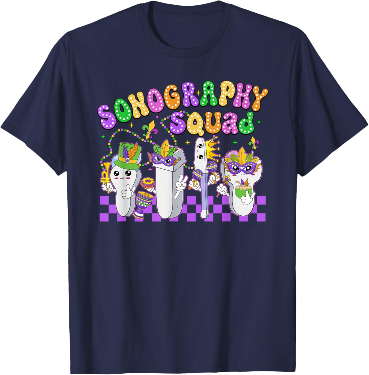 Funny Sonography Squad Mardi Gras Carnival T-Shirt for Sonographers - 4