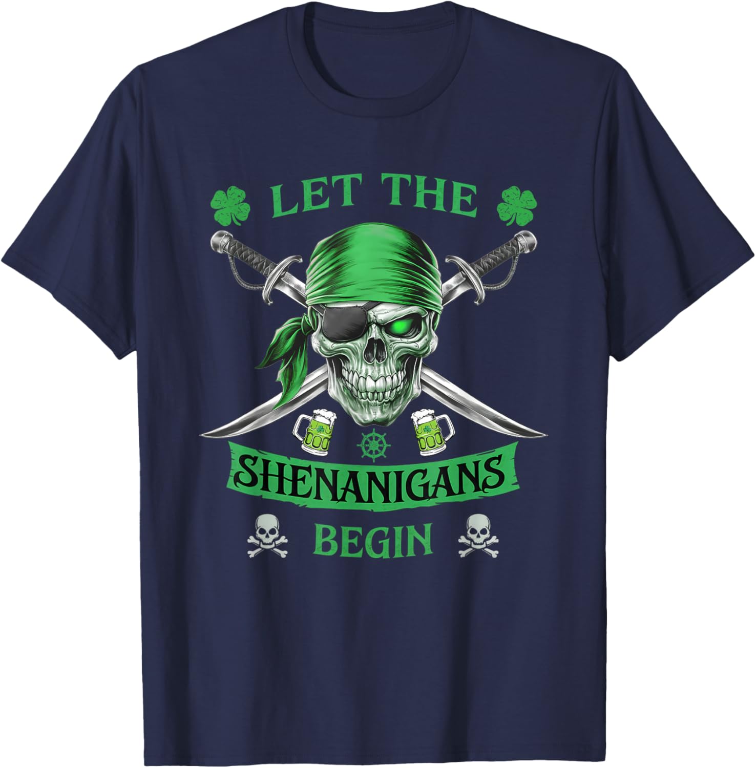 Pirate Skull St Patricks Day T-Shirt for Men Let the Shenanigans Begin - 9