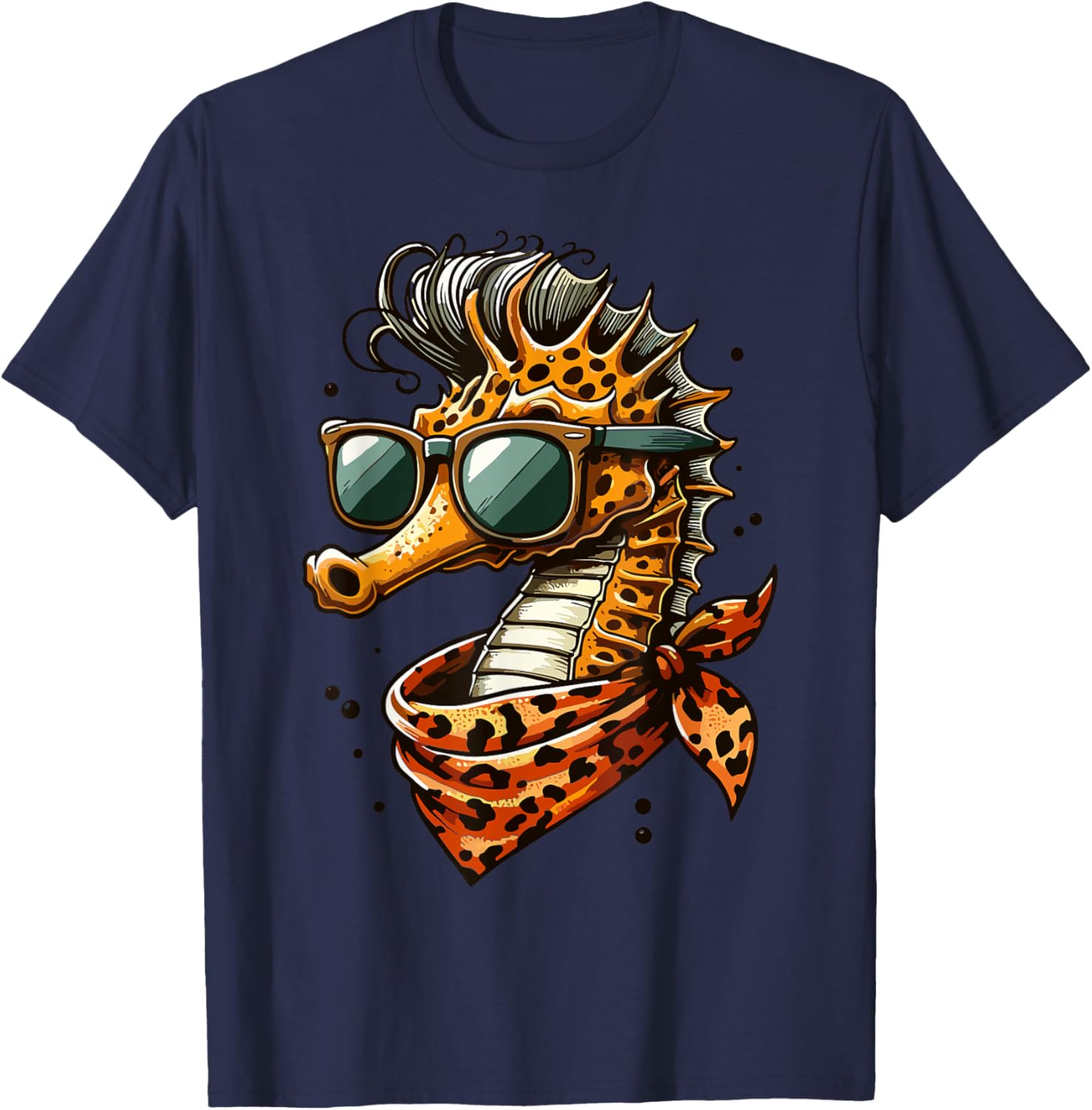 Seahorse with Leopard Scarf and Sunglasses Fun T-Shirt for Animal Lovers - 6
