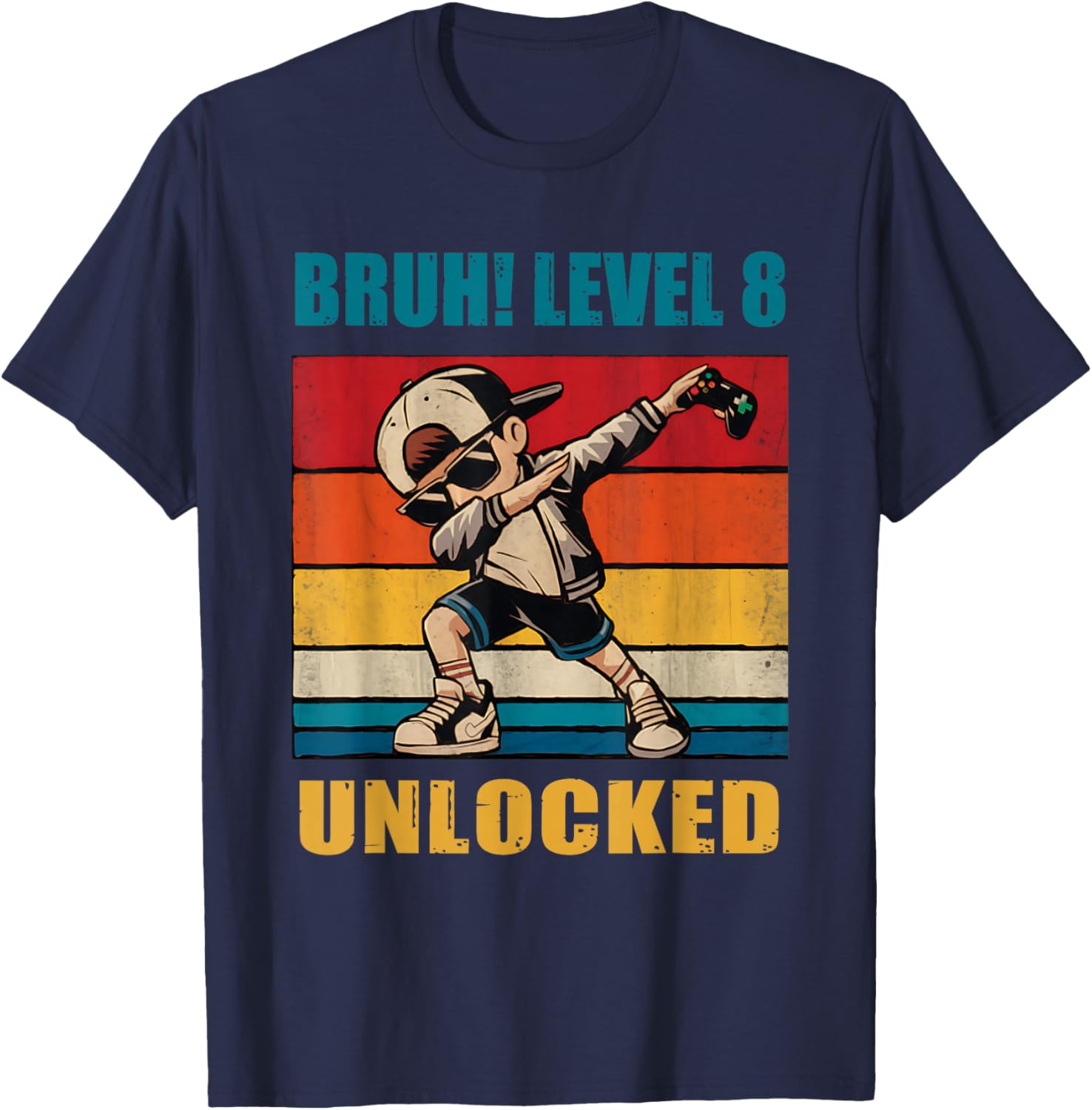 8 Year Old Birthday Gamer T-Shirt Level 8 Unlocked Dabbing Fun - 15