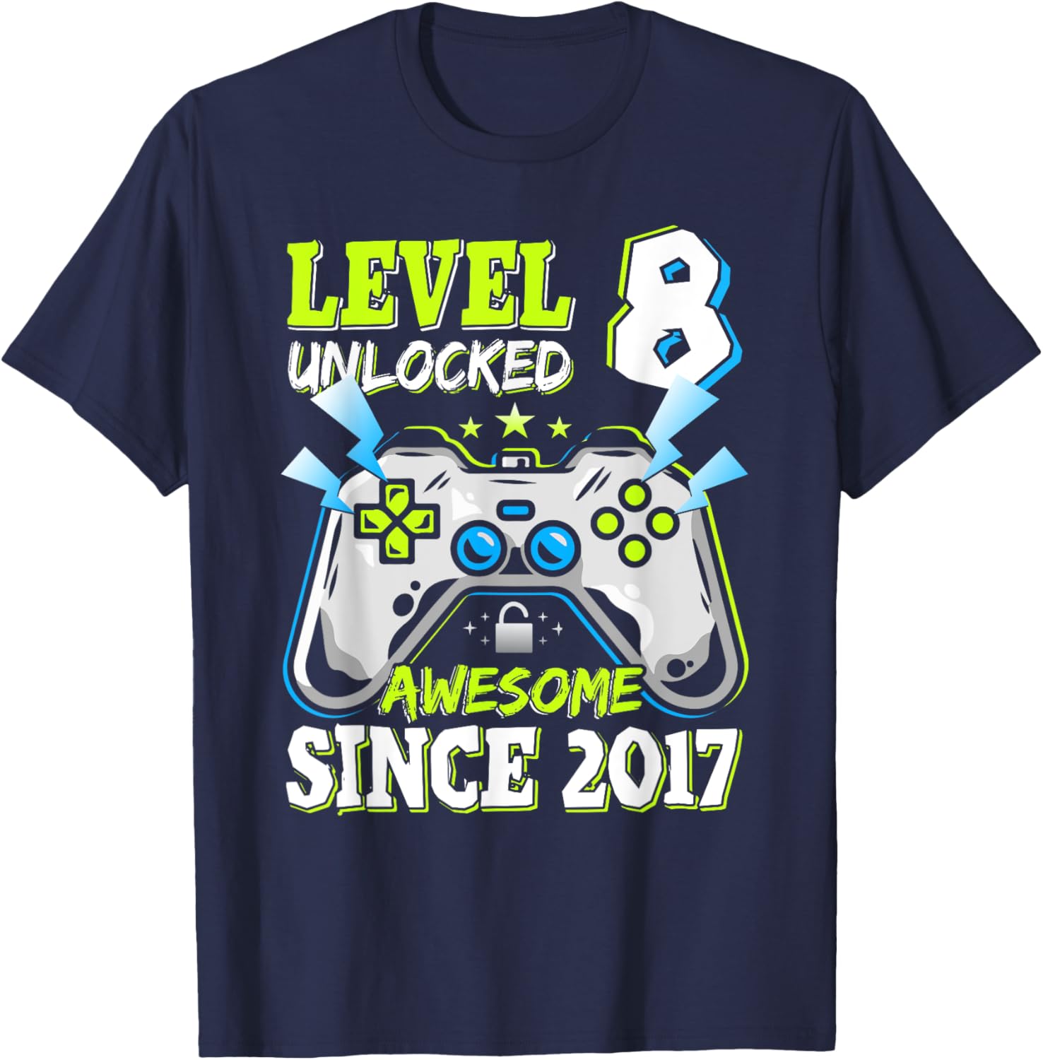 Level 8 Unlocked 2017 Video Game Birthday T-Shirt for Boys - 12