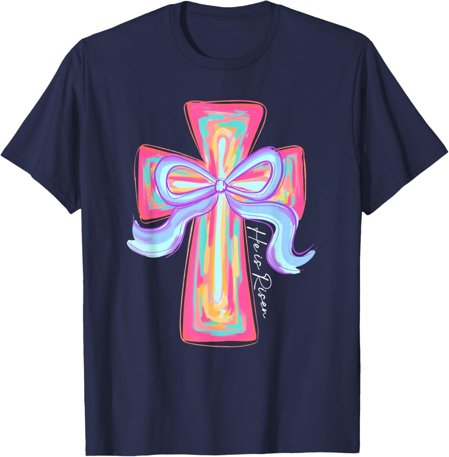 He is Risen Jesus Easter T-Shirt with Coquette Bow for Celebration - 17