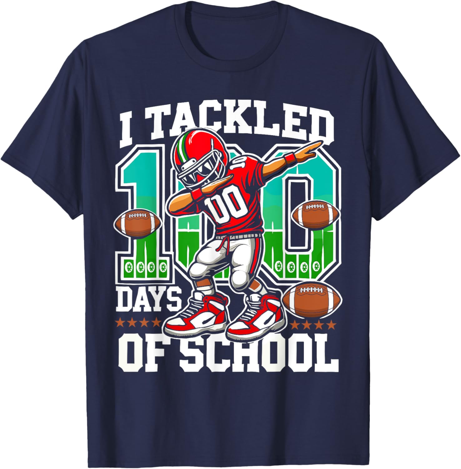 100 Days of School Football Teacher Student T-Shirt for Celebrating Fun - 19