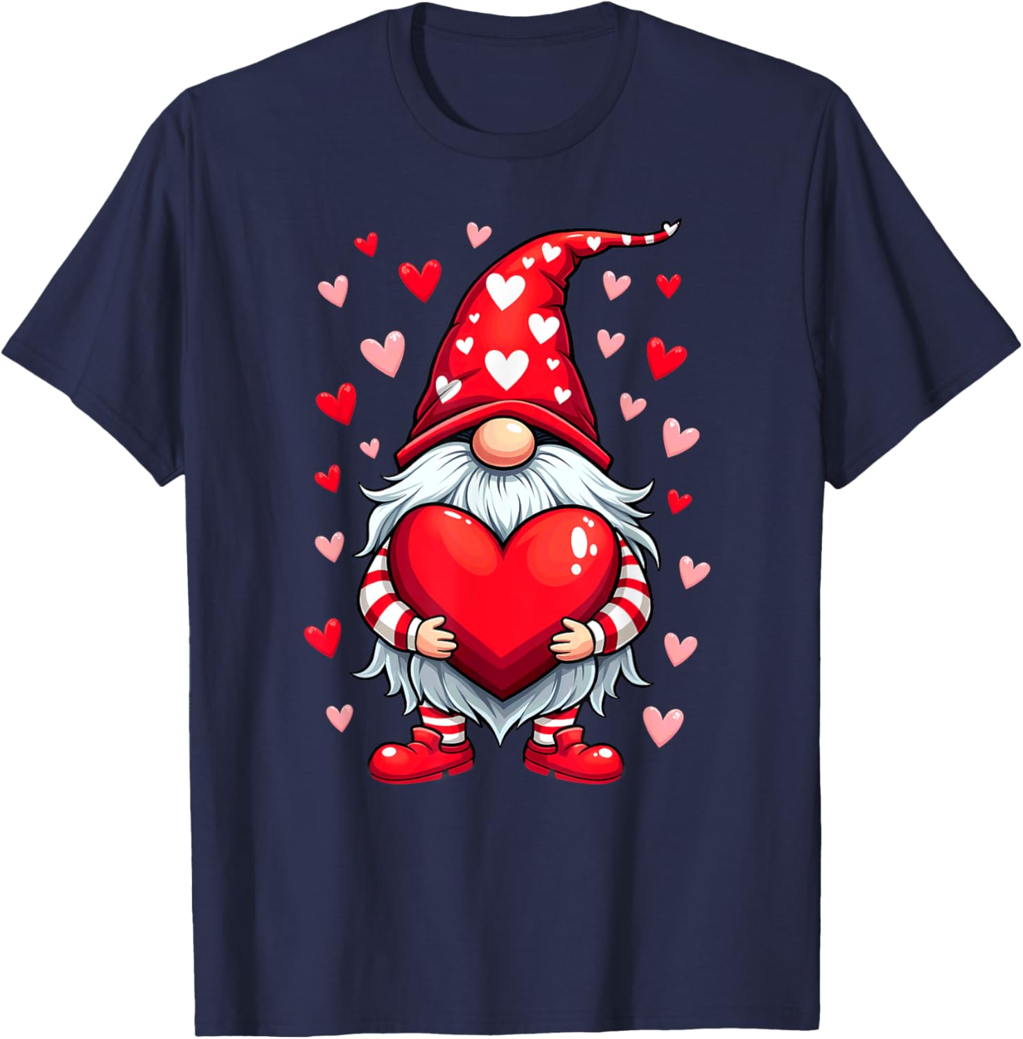 Adorable Valentine's Day Gnome T-Shirt with Red Heart Design - 19