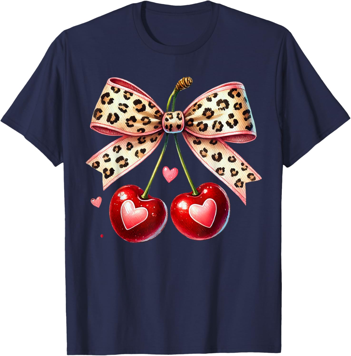 Coquette Cherry Heart Leopard Ribbon Bow T-Shirt for Valentine's Day - 19