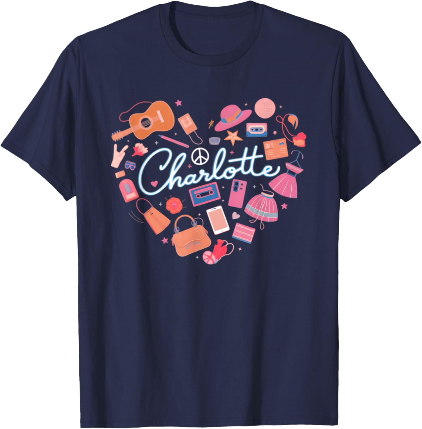 Personalized Charlotte Retro Heart T-Shirt for Girls - Cute Fashion Wear - 11