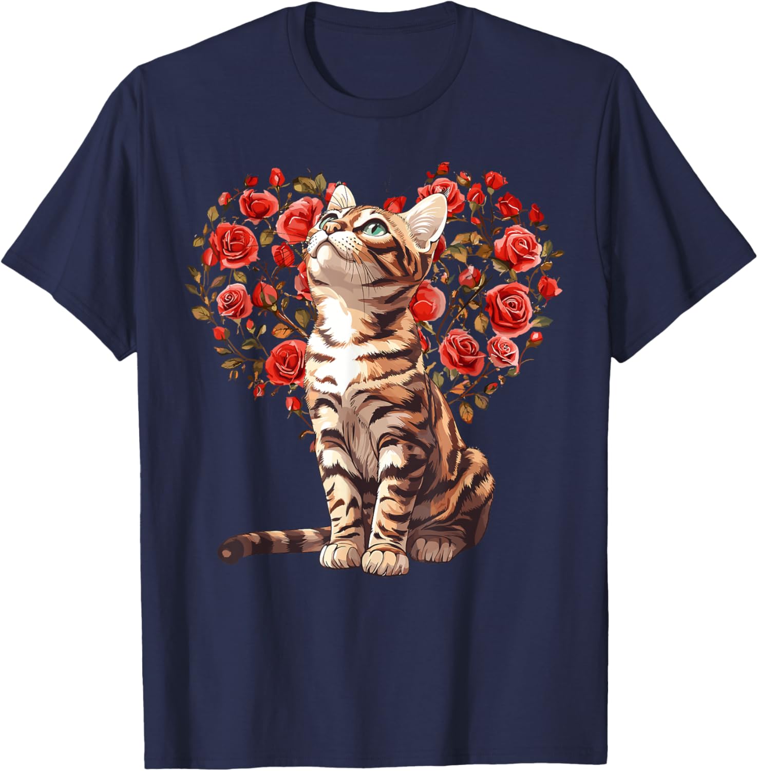 Bengal Cat Valentine's Day Heart Floral Design T-Shirt for Cat Lovers - 11