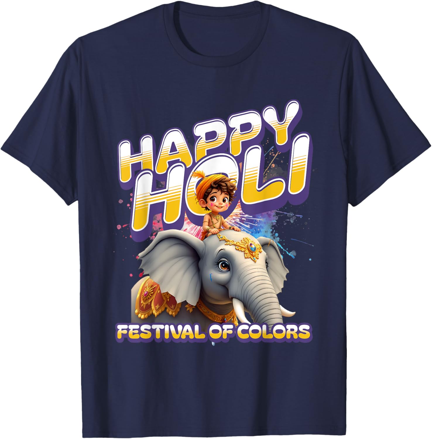 Happy Holi Elephant Festival T-Shirt for Boys Spring Colors Apparel - 23
