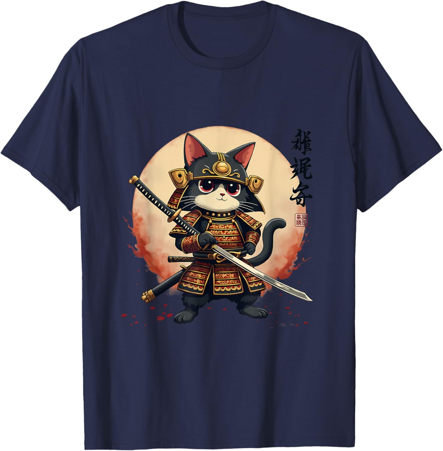 Samurai Cat Warrior Art Tee for Men and Women - Cool Japanese Anime T-Shirt - 17