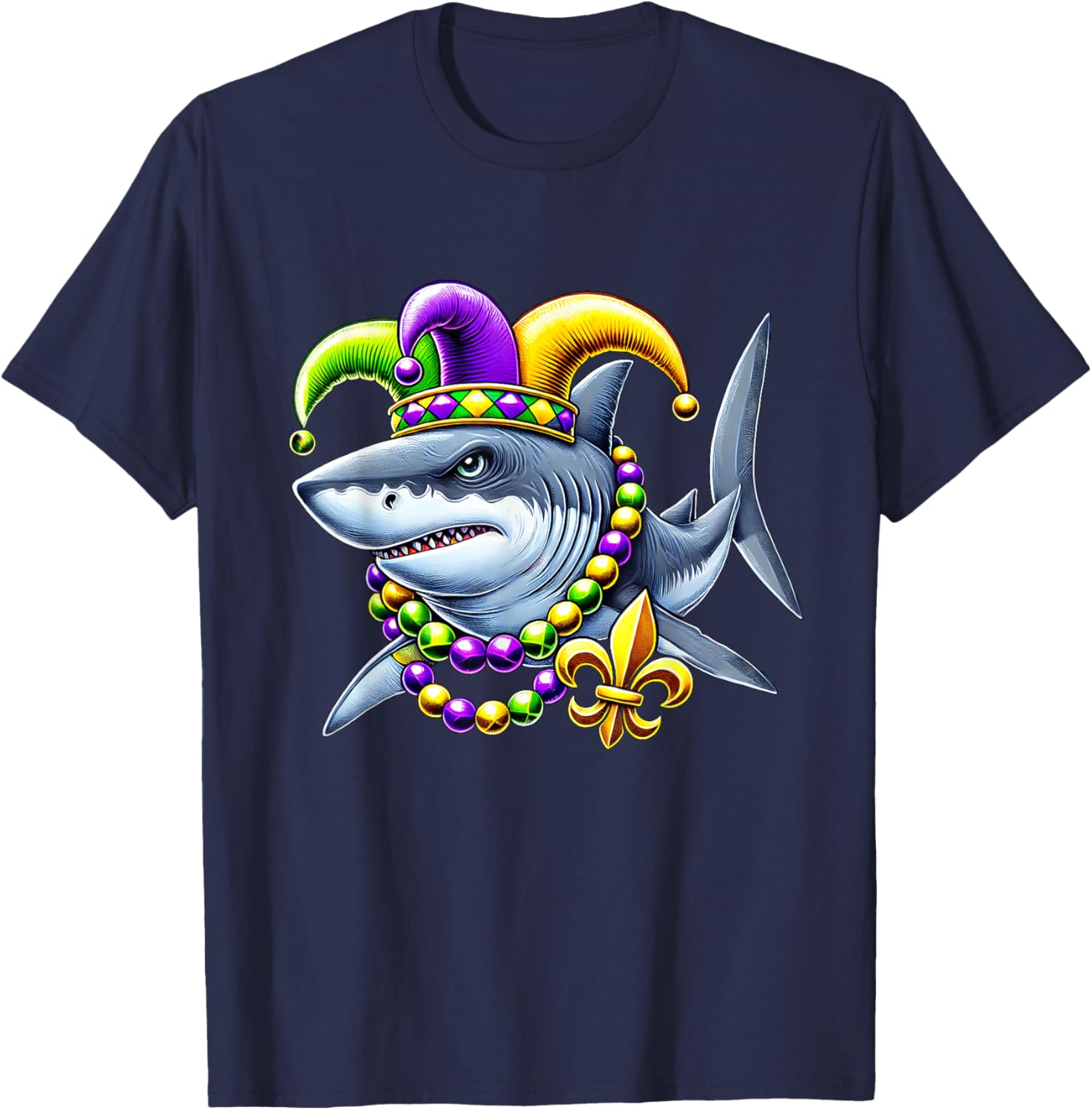 Jester Shark Beads Mardi Gras T-Shirt for Men, Women, and Kids - 18