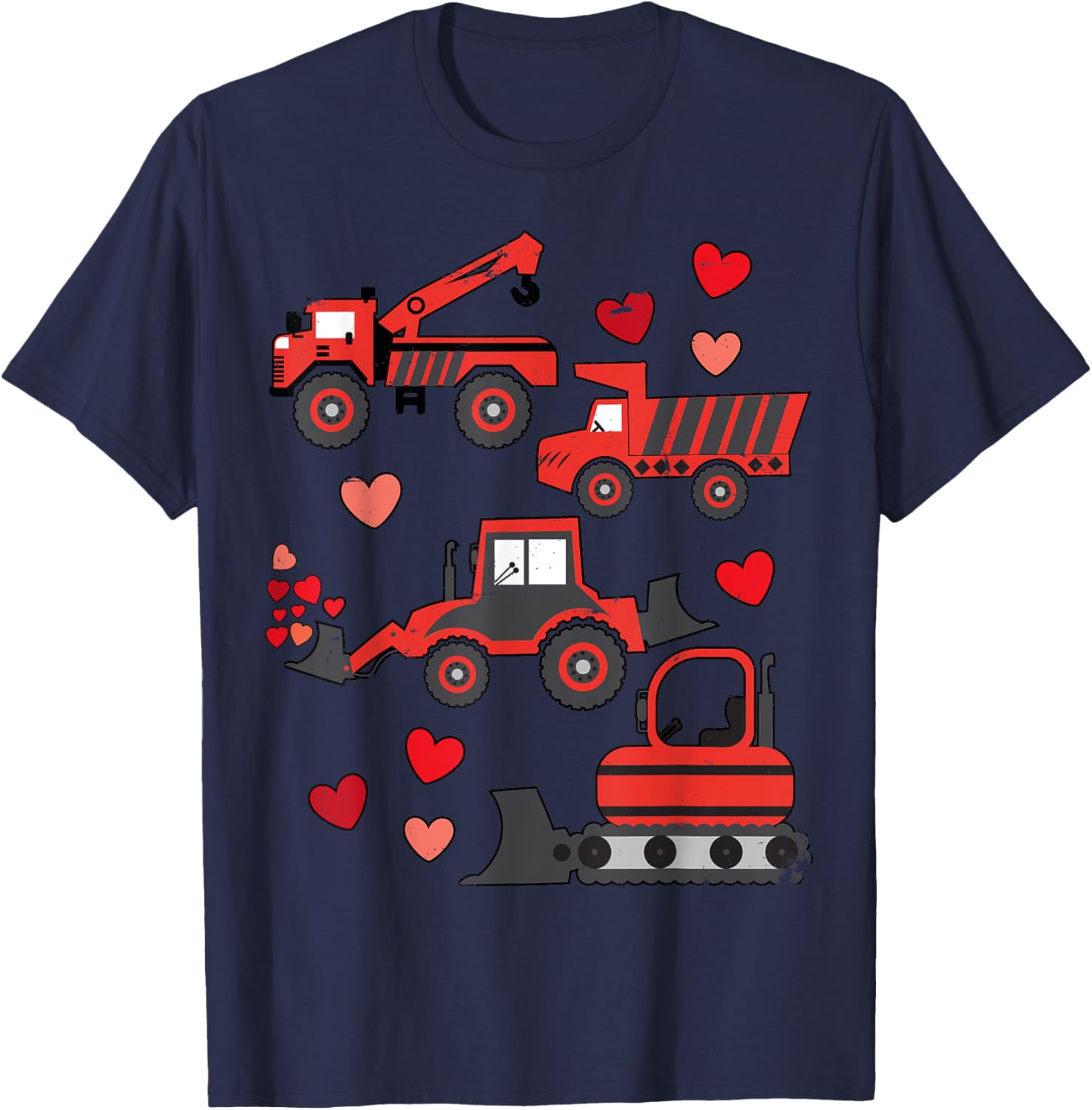 Funny Valentines Day Construction Trucks T-Shirt for Kids and Adults - 1