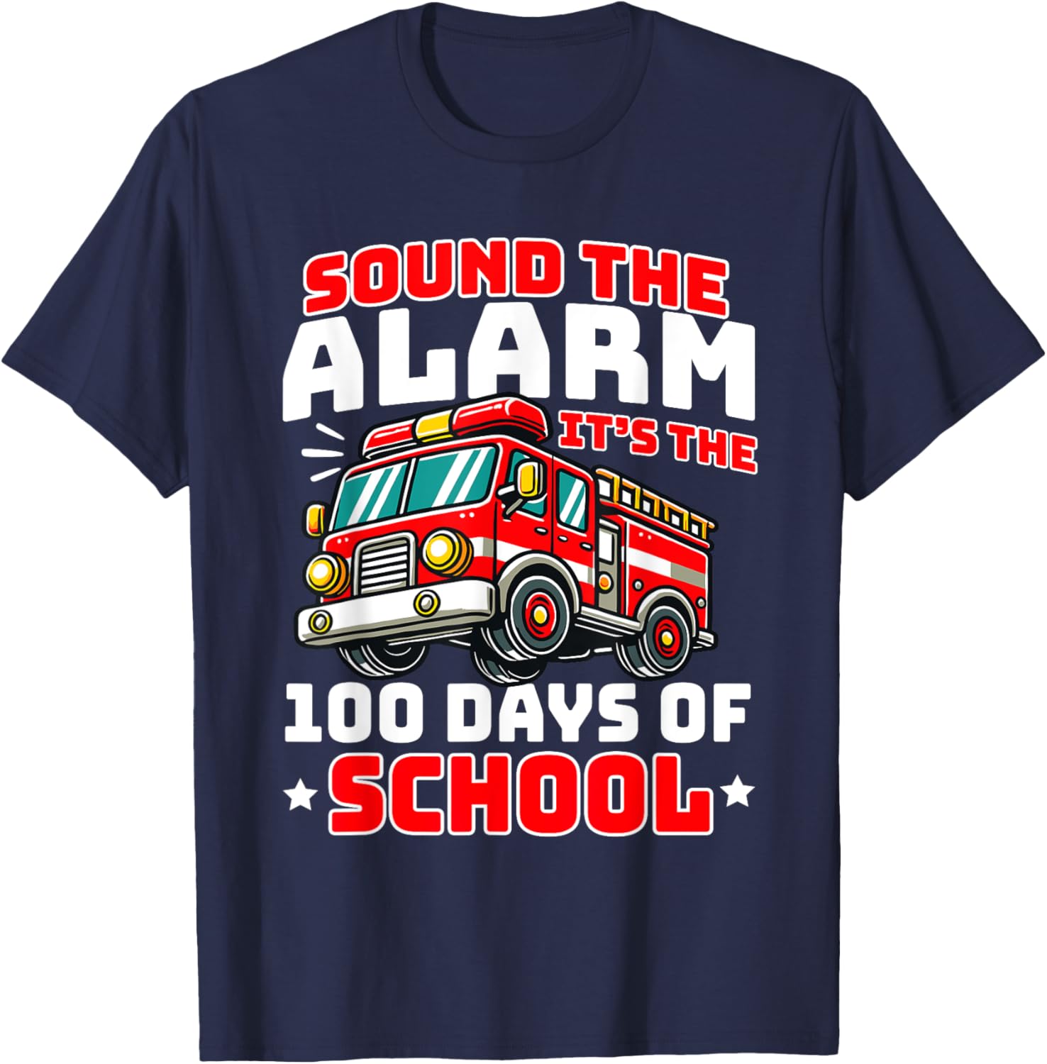 Funny 100th Day of School Fire Truck T-Shirt for Boys - 6