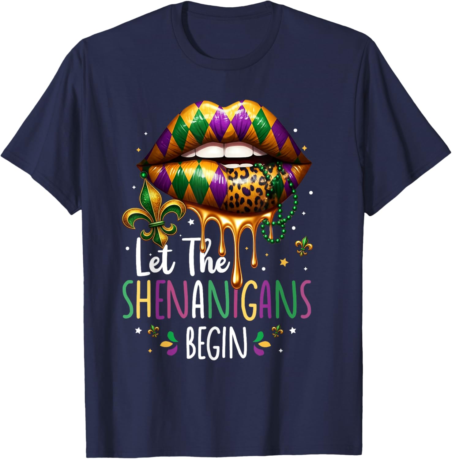Mardi Gras Lips T-Shirt for Women Let the Shenanigans Begin New Orleans - 8