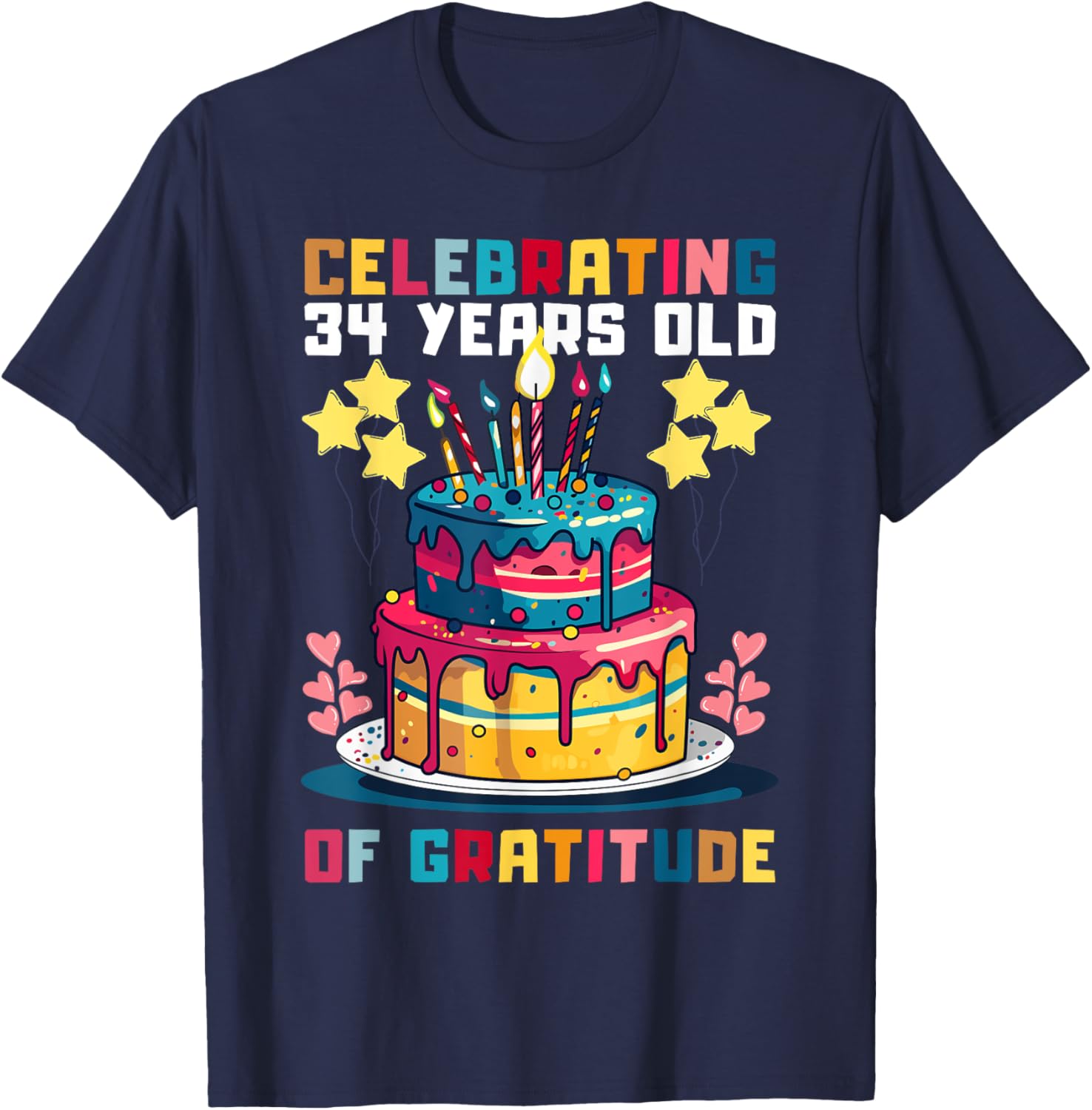 Celebrating 34 Years of Gratitude Fun Birthday T-Shirt for All Ages - 15
