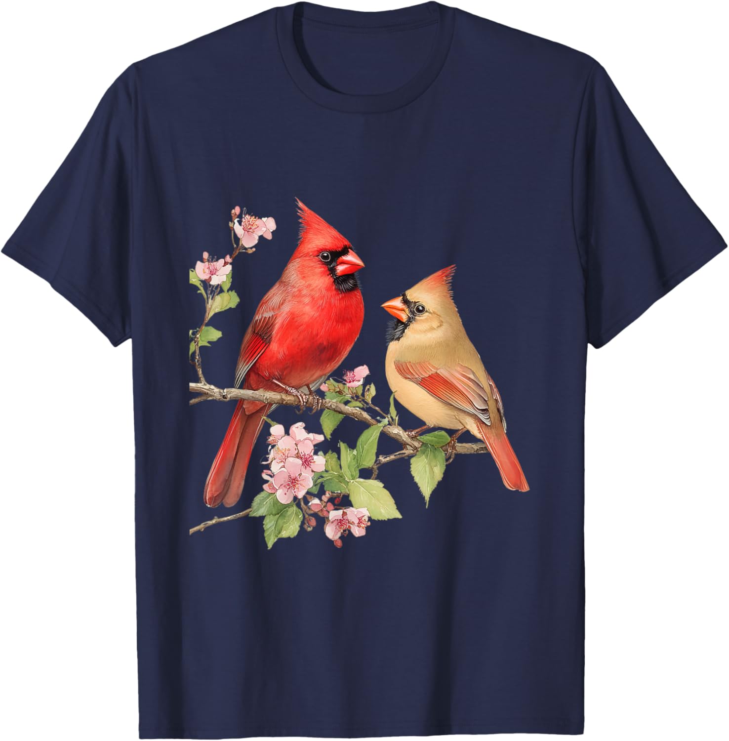 Charming Male and Female Cardinals on Cherry Blossom Branch T-Shirt - 9