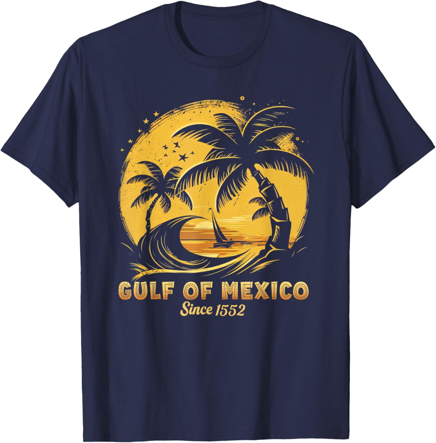 Gulf of Mexico T-Shirt with Palm Trees and Sailboat Design - 1