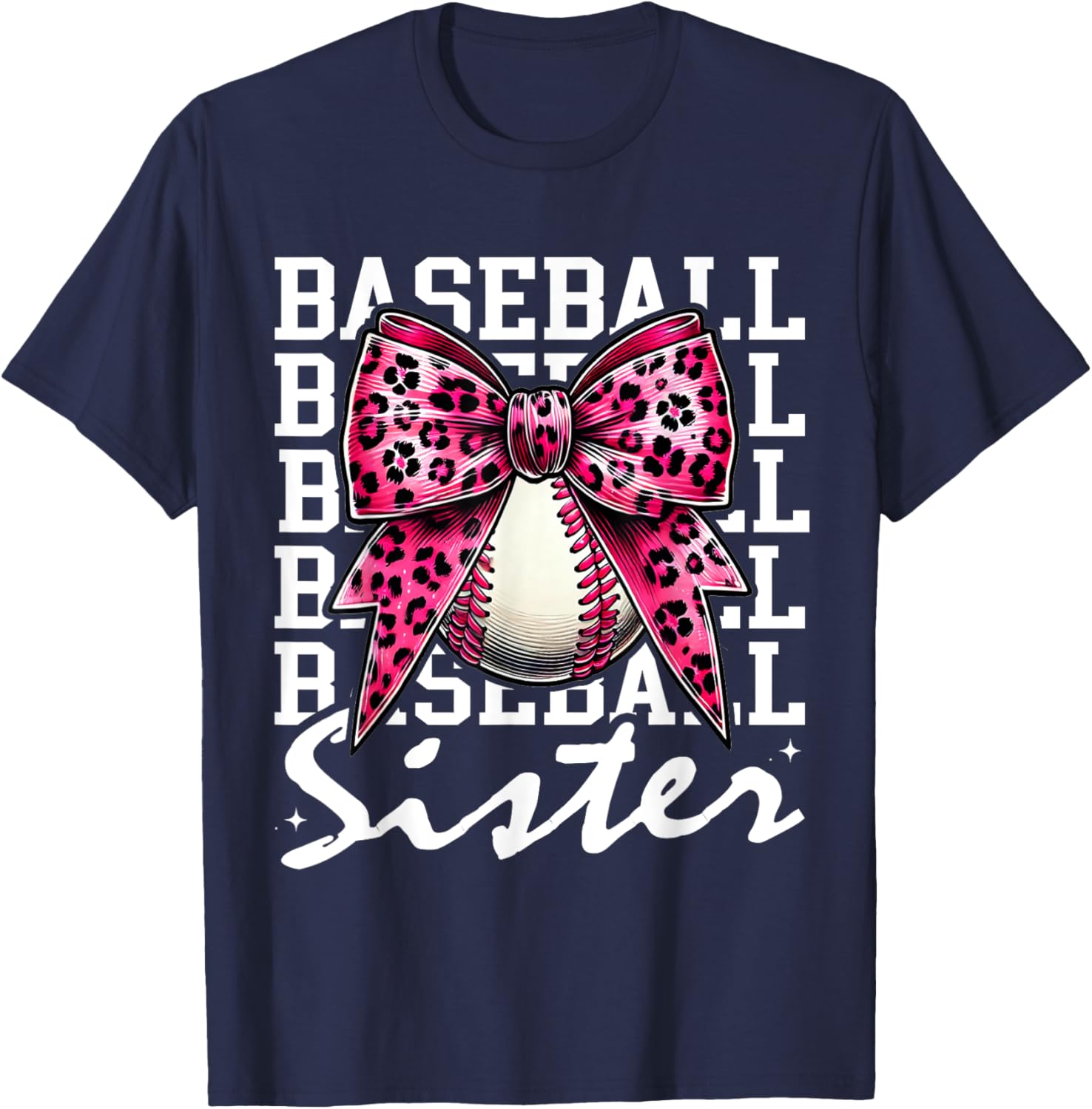 Pink Leopard Print Coquette Bow Baseball Sister T-Shirt for Trendy Style - 12