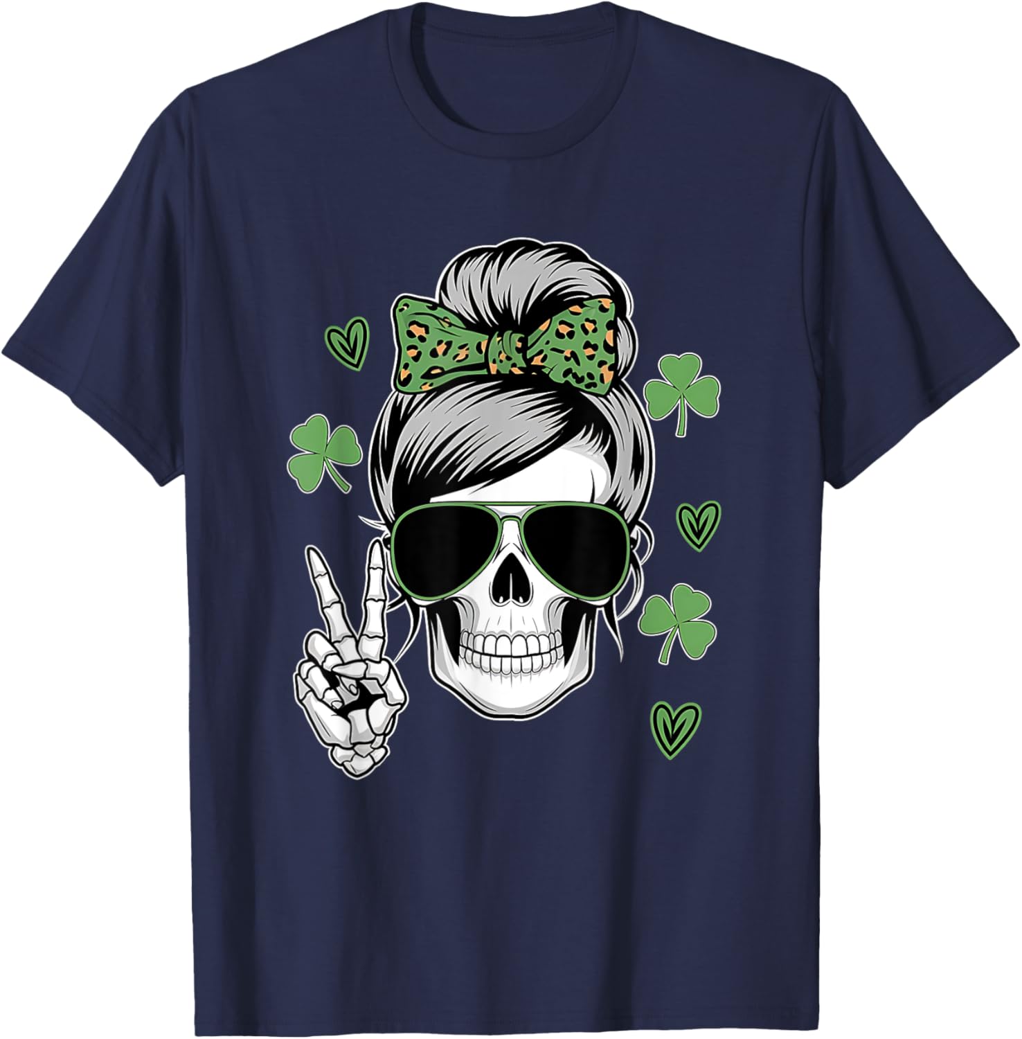 St Patricks Day Skull Messy Bun T-Shirt for Women - Fun and Stylish Wear - 3