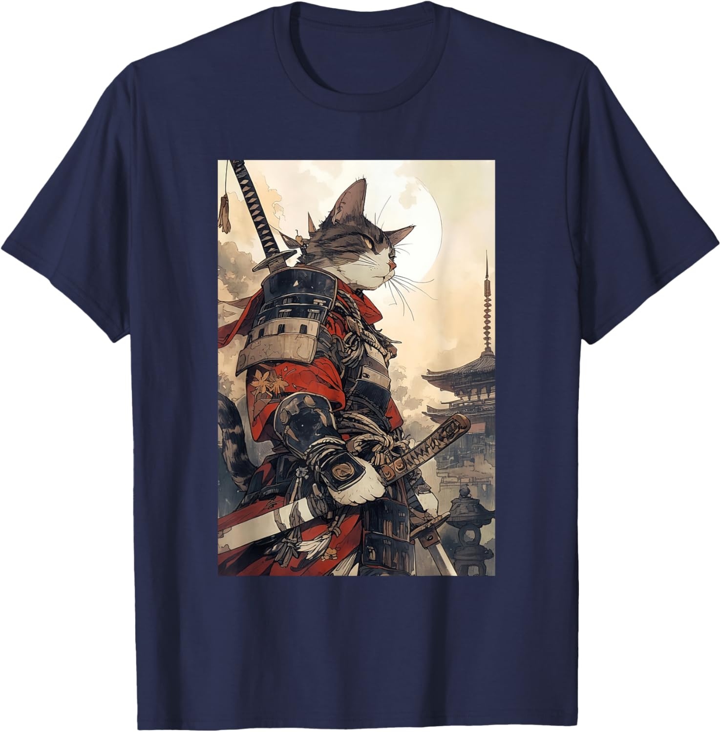 Samurai Cat Graphic Tee Vintage Japanese Art for Men, Women, Kids - 8
