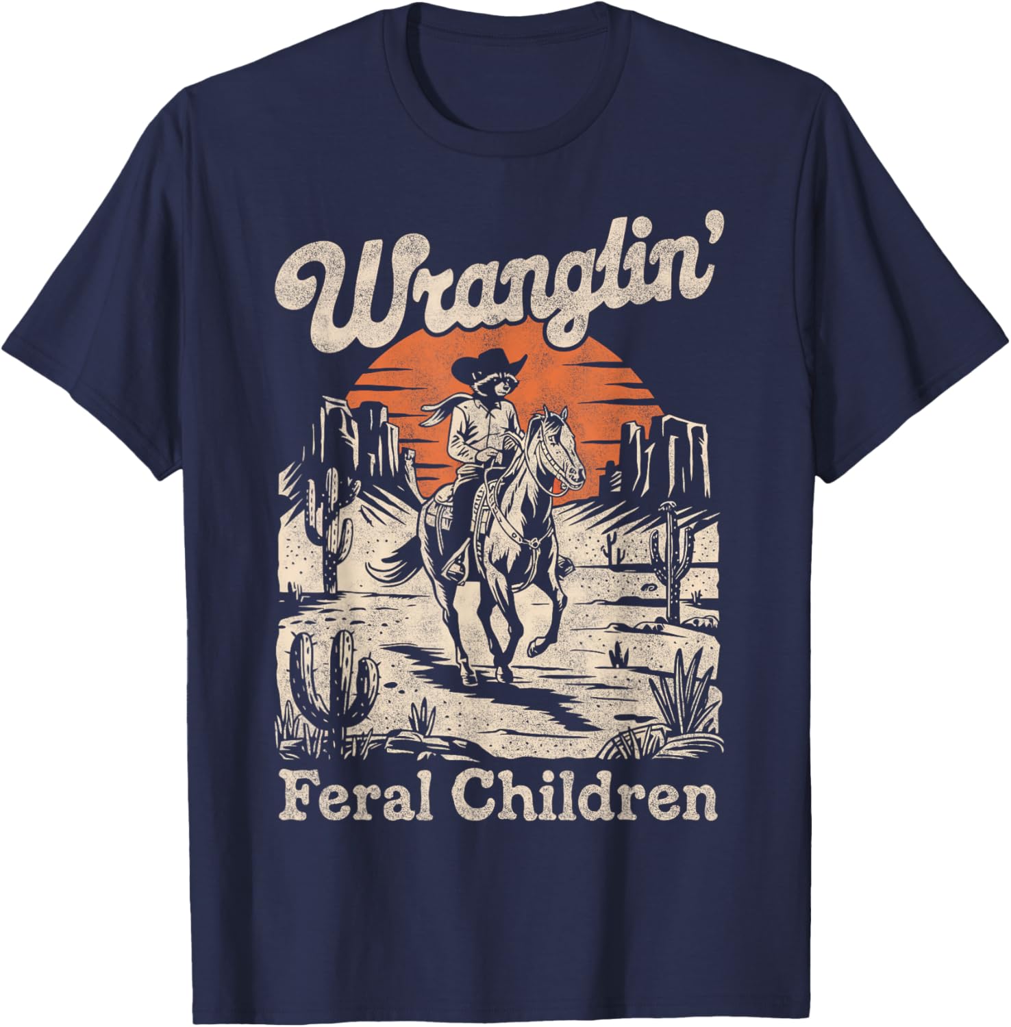 Wranglin Feral Children Raccoon T-Shirt Retro 90s Cowboy Style - 15