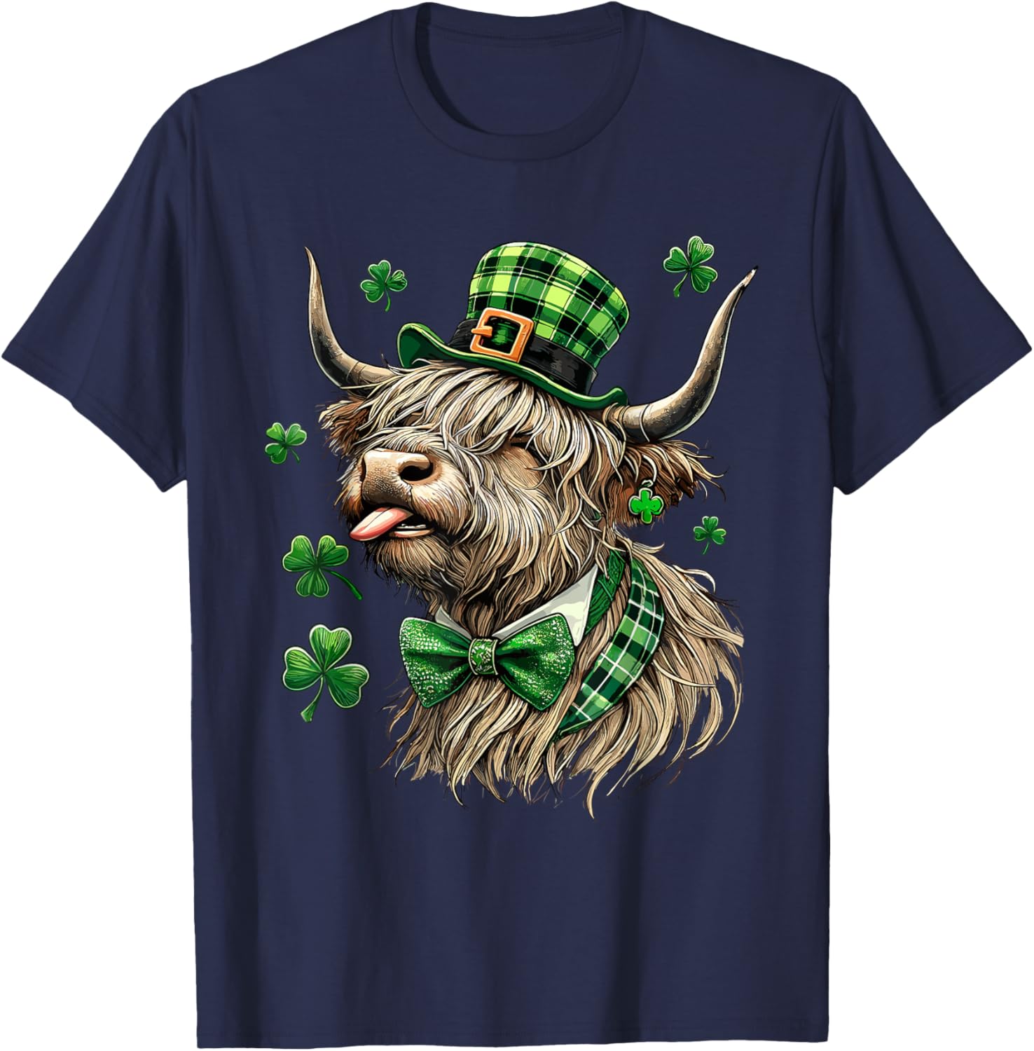 St. Patrick's Day Highland Cow T-Shirt with Lucky Shamrock Design - 5