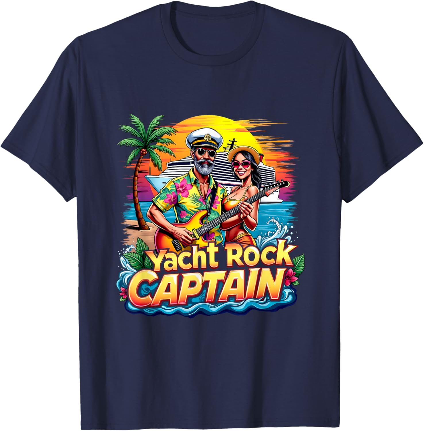Retro Yacht Rock Captain Tropical Cruise Squad T-Shirt for Fun Parties - 4