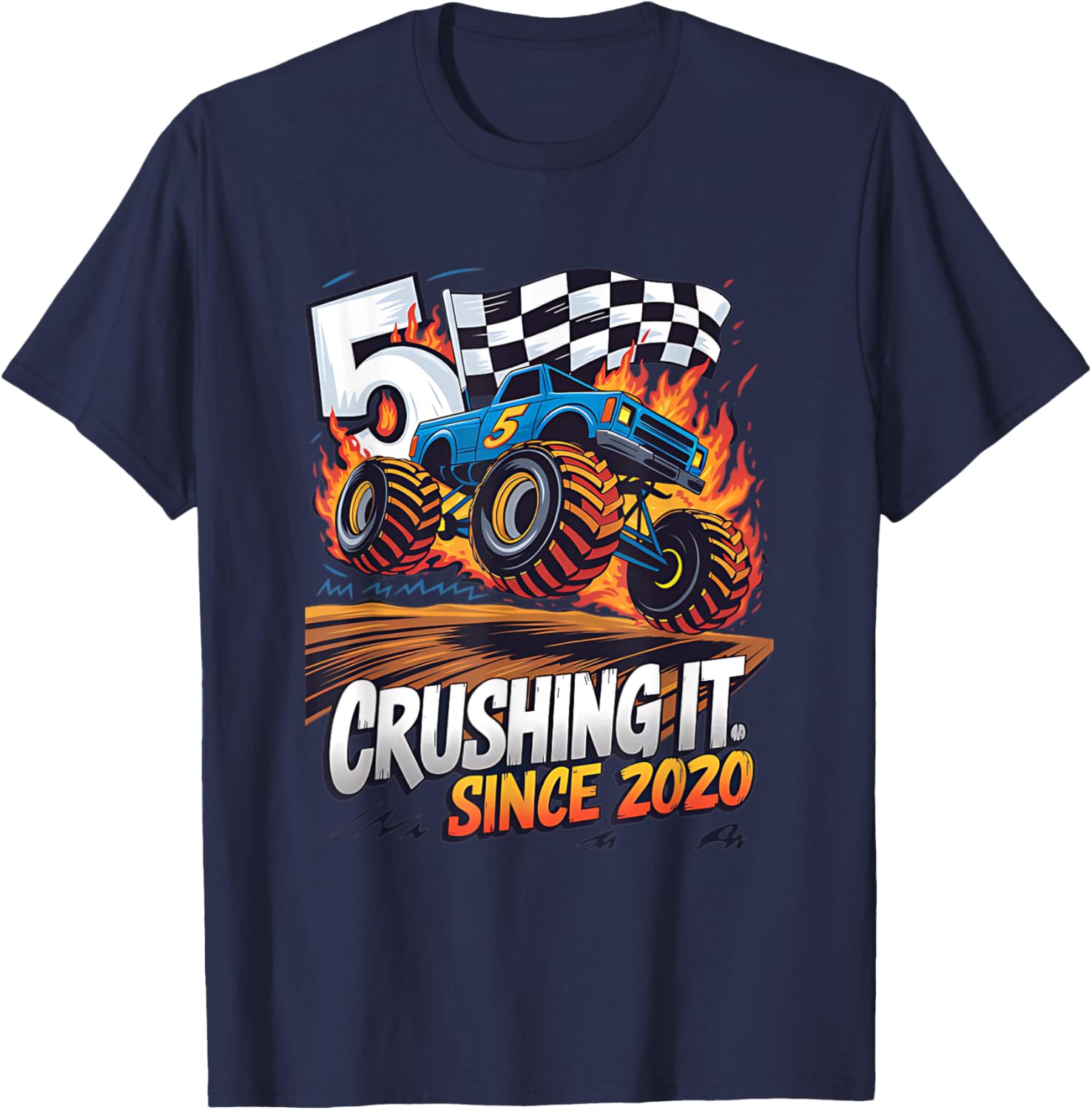 5th Birthday Kids Monster Truck T-Shirt Crushing It Since 2020 - 16