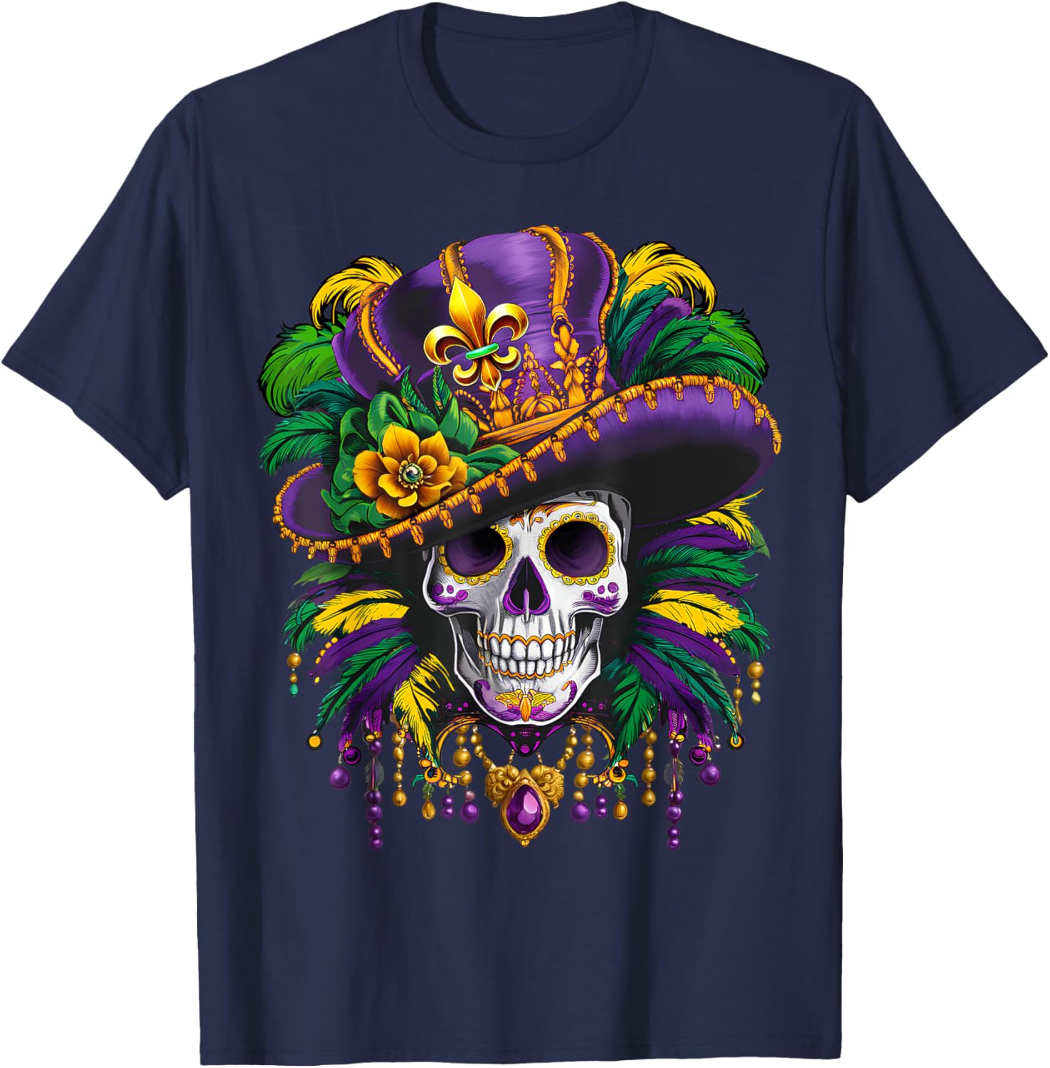 Mardi Gras Sugar Skull T-Shirt for New Orleans Carnival Fun - 7