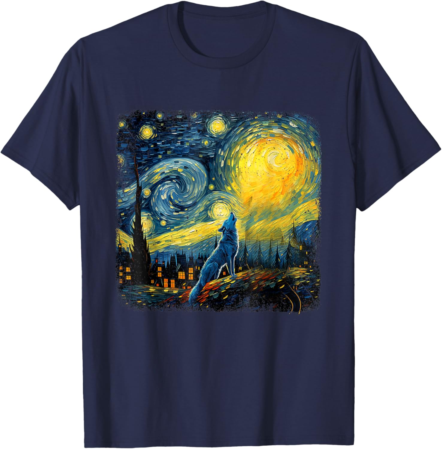 Wolf Star Gazer Shirt Van Gogh Inspired Starry Night Art T-Shirt - 2