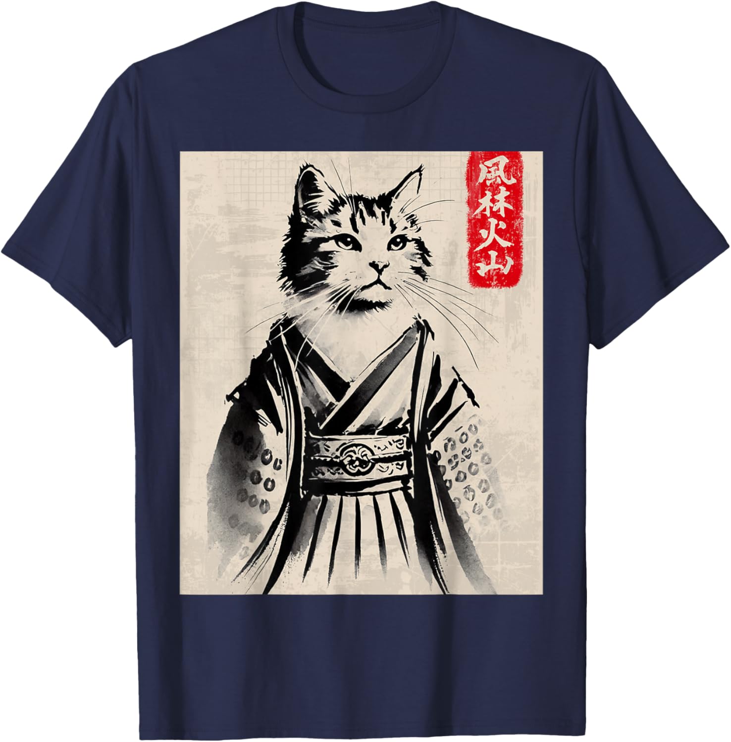 Samurai Cat Ukiyo-e Warrior Art T-Shirt for Cat Lovers and Art Fans - 5