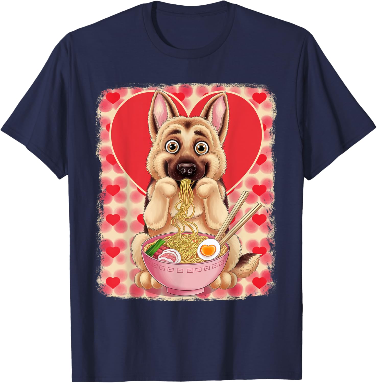 Adorable German Shepherd Eating Ramen Noodles Valentine's Day T-Shirt - 12