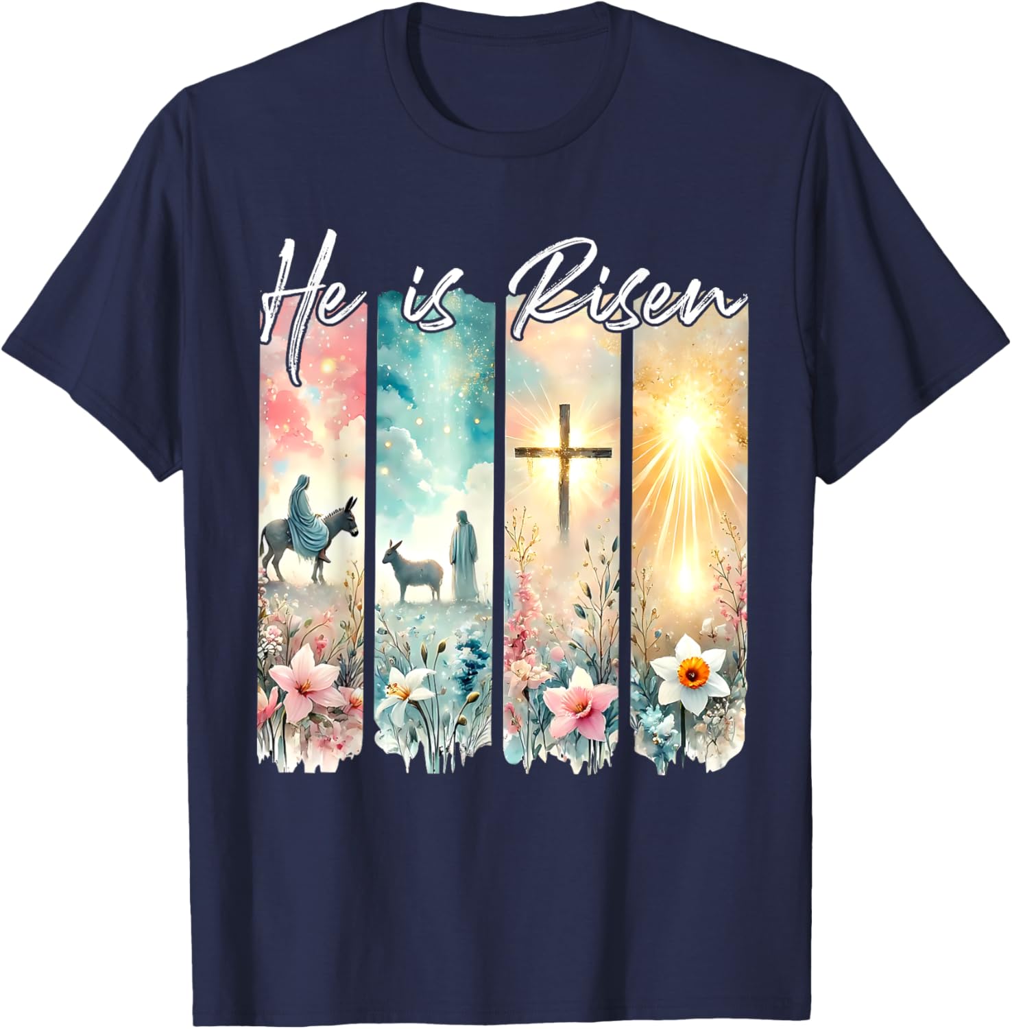 He Is Risen Floral Easter T-Shirt with Jesus Cross Design for Christians - 19