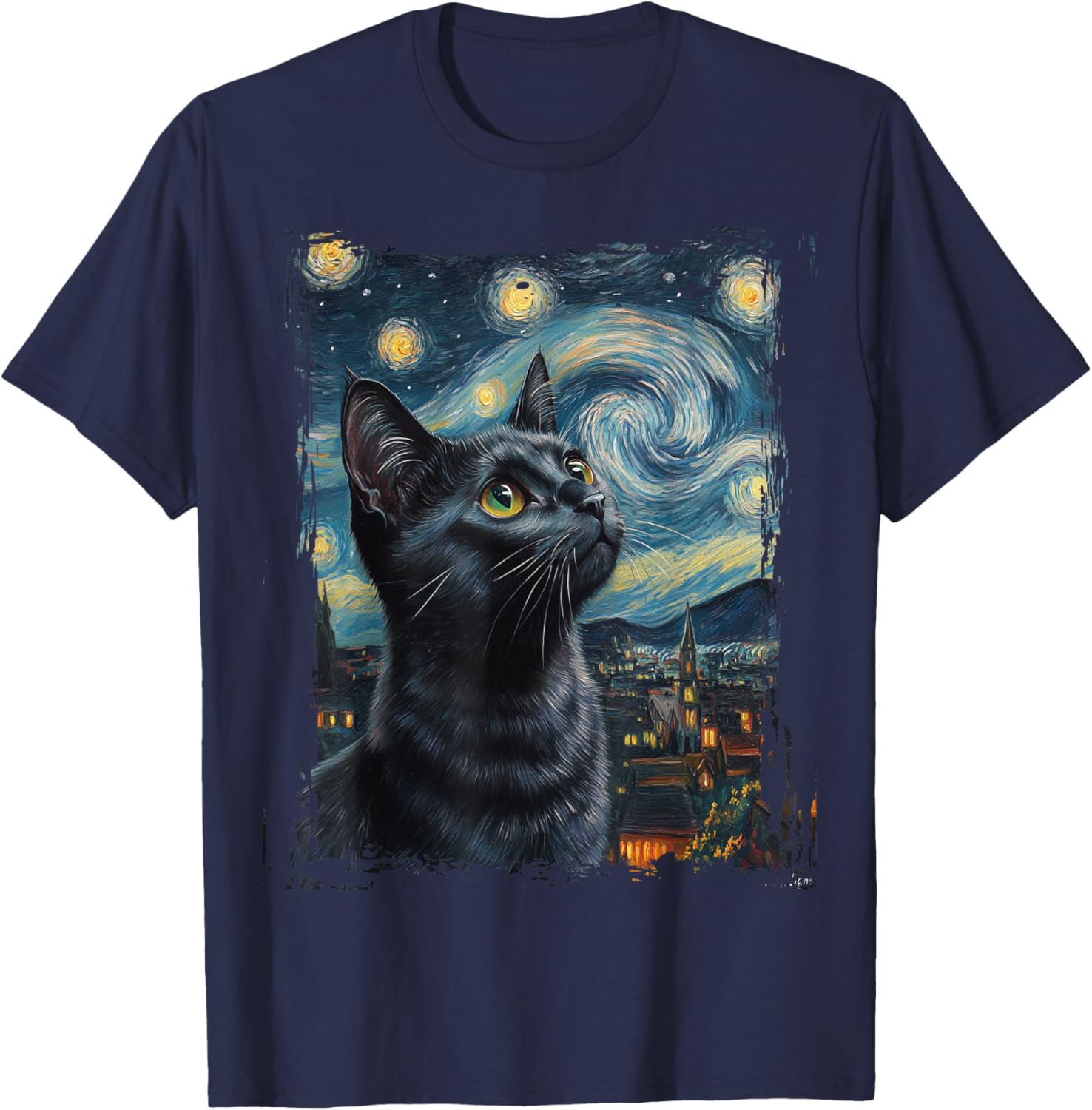 Cat Van Gogh Starry Night T-Shirt for Cat Lovers and Cat Parents - 2