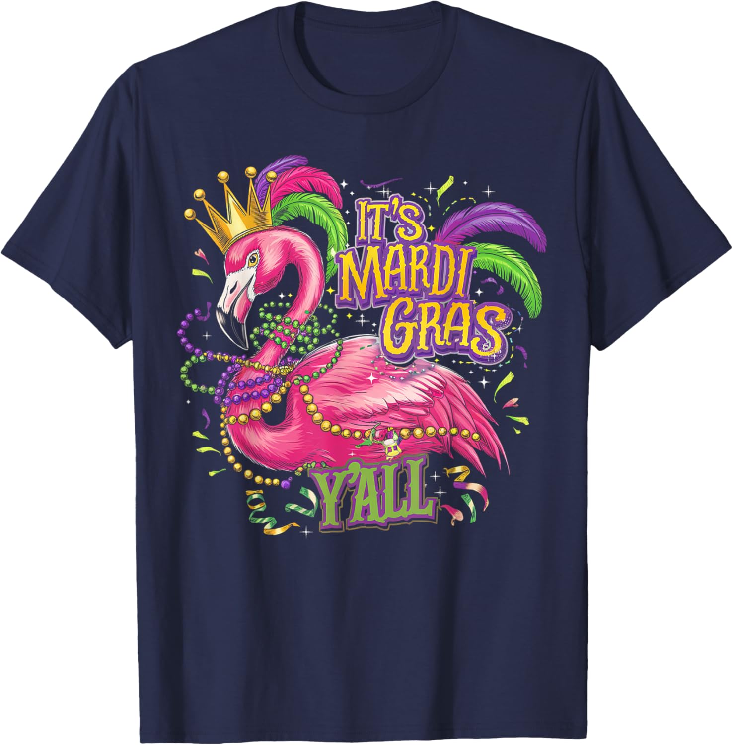 Mardi Gras Y'all Flamingo Costume T-Shirt for Fun Celebrations - 5