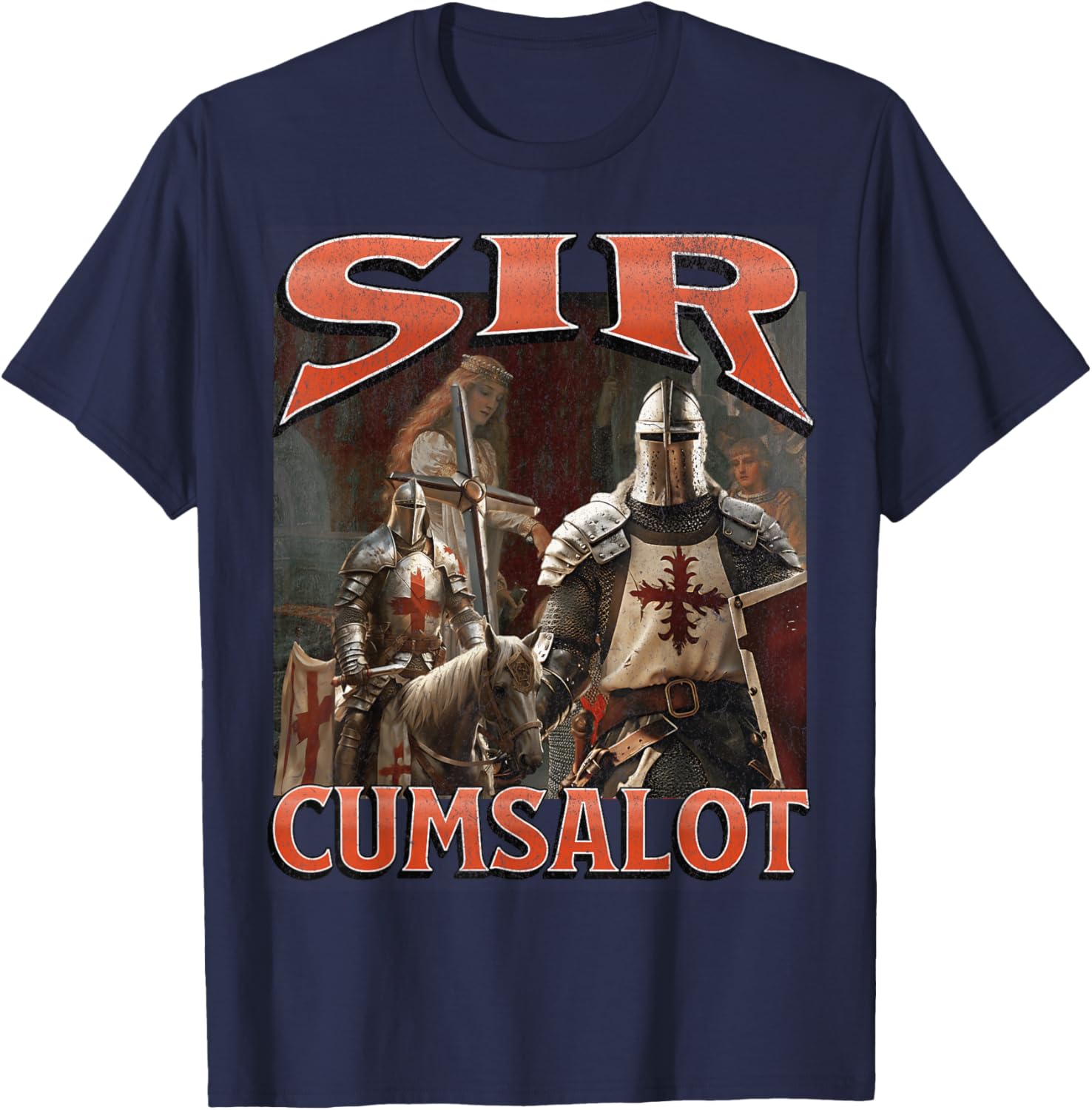 Humorous Sir Cumsalot Knight Meme Bootleg Graphic T-Shirt for Fun Fashion - 27