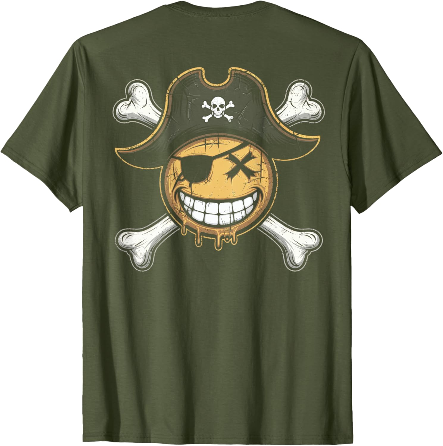 Pirate Captain Smiling Face T-Shirt with Fun X Eyes Backprint Style - 7