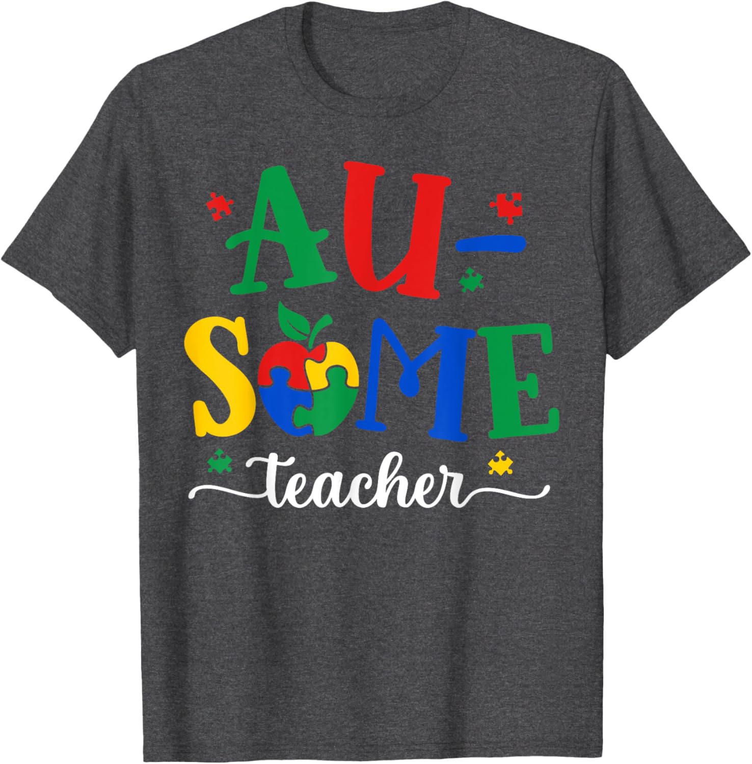 Funny Awesome Teacher Autism Awareness Month Puzzle Pieces T-Shirt - 8