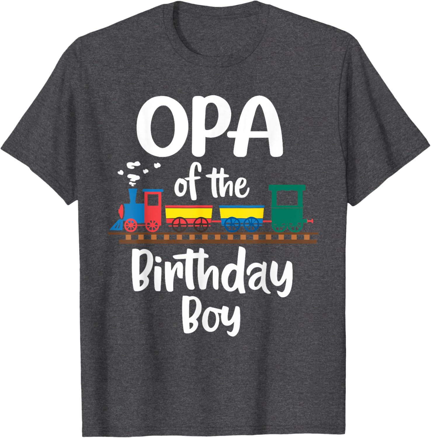 Opa of the Birthday Boy Train Toys Grandpa T-Shirt for Two Year Celebration - 1