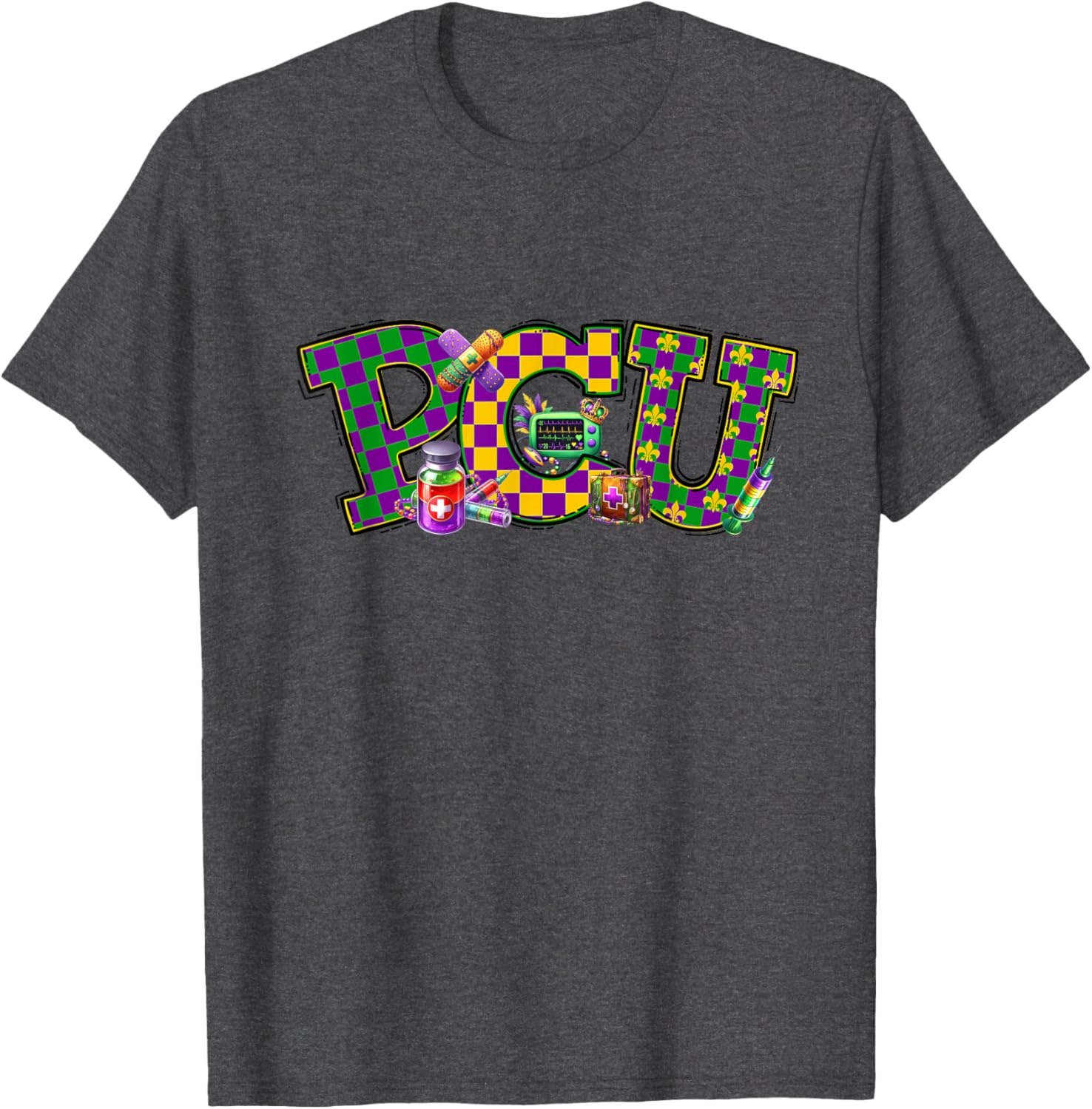 Mardi Gras PCU Nurse T-Shirt for Women - Fun Medical Care Unit Apparel - 8