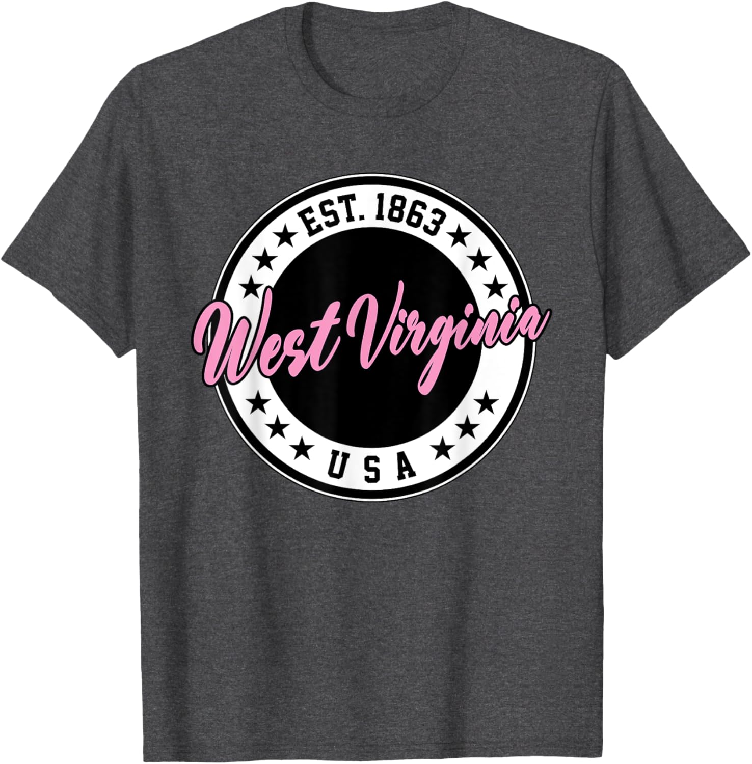 West Virginia Pink Text Script Circle T-Shirt for Women and Men - 18