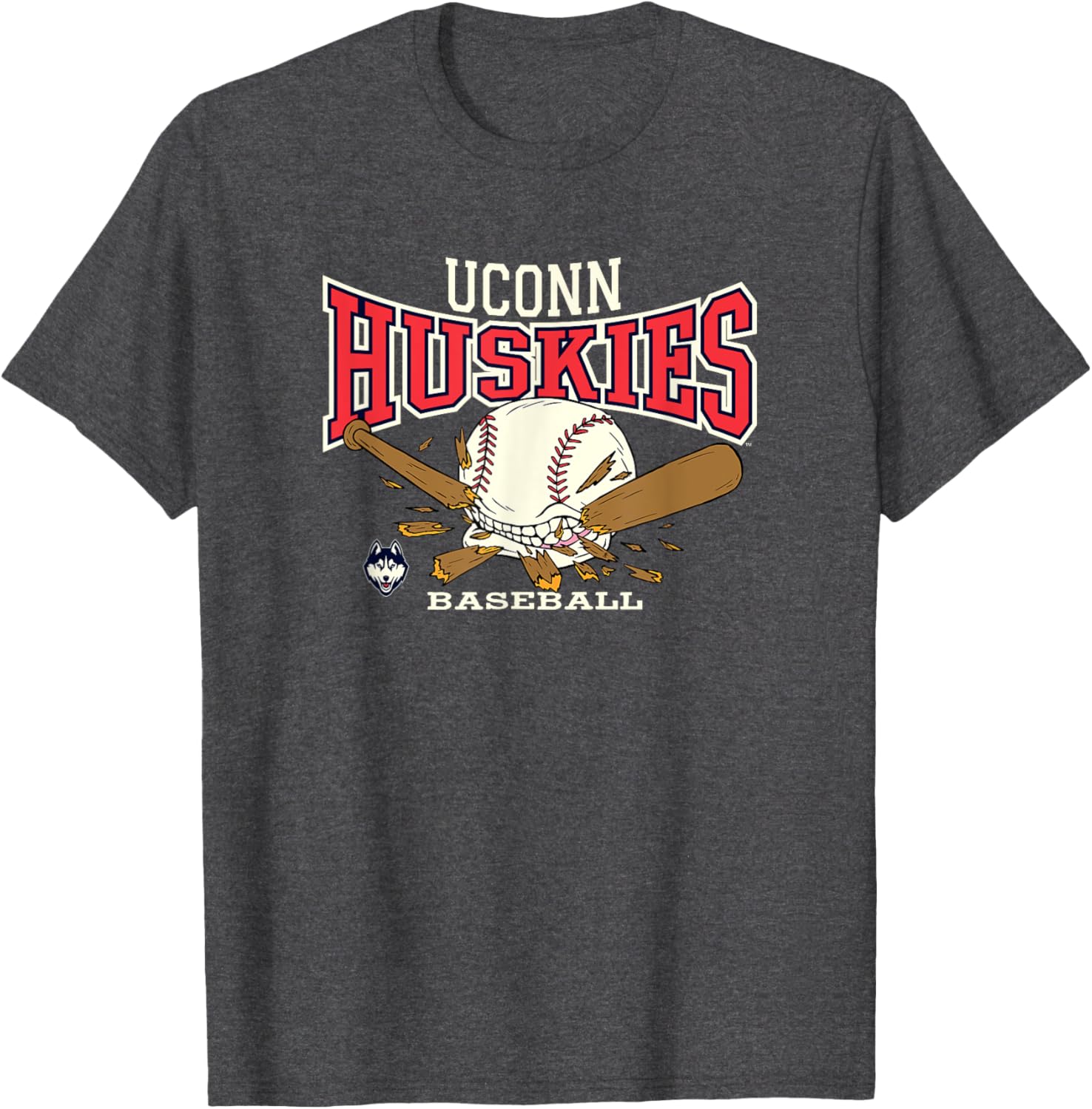 Connecticut Huskies Baseball Bite Dark Heather T-Shirt for Fans - 1