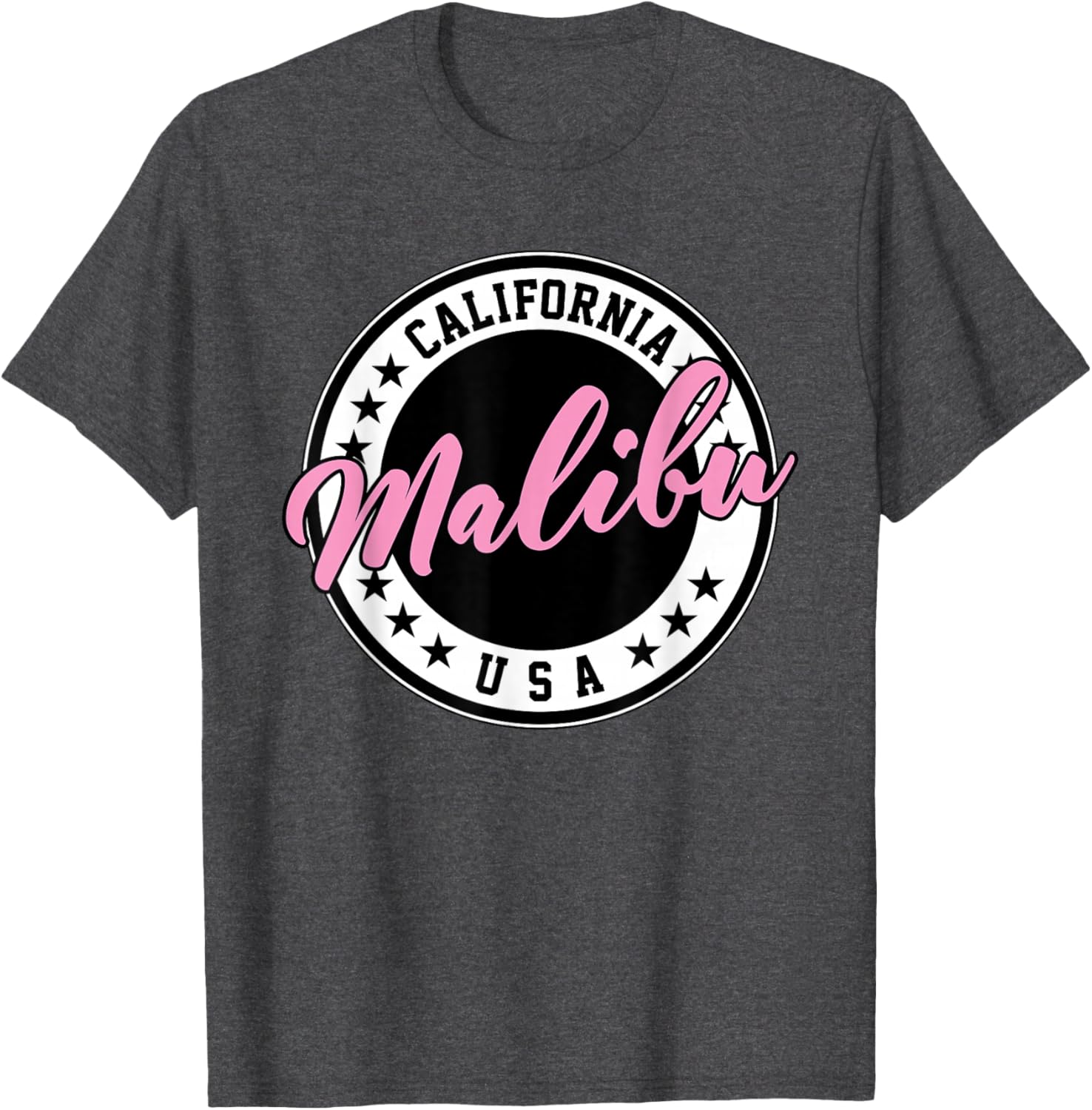 Malibu California Pink Script Circle T-Shirt for Trendy Summer Style - 26