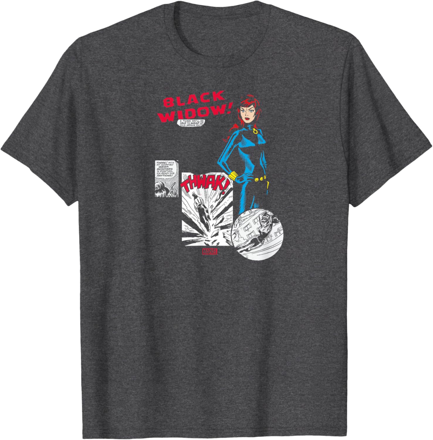 Black Widow Comic Panels T-Shirt for Superhero Fans and Collectors - 1