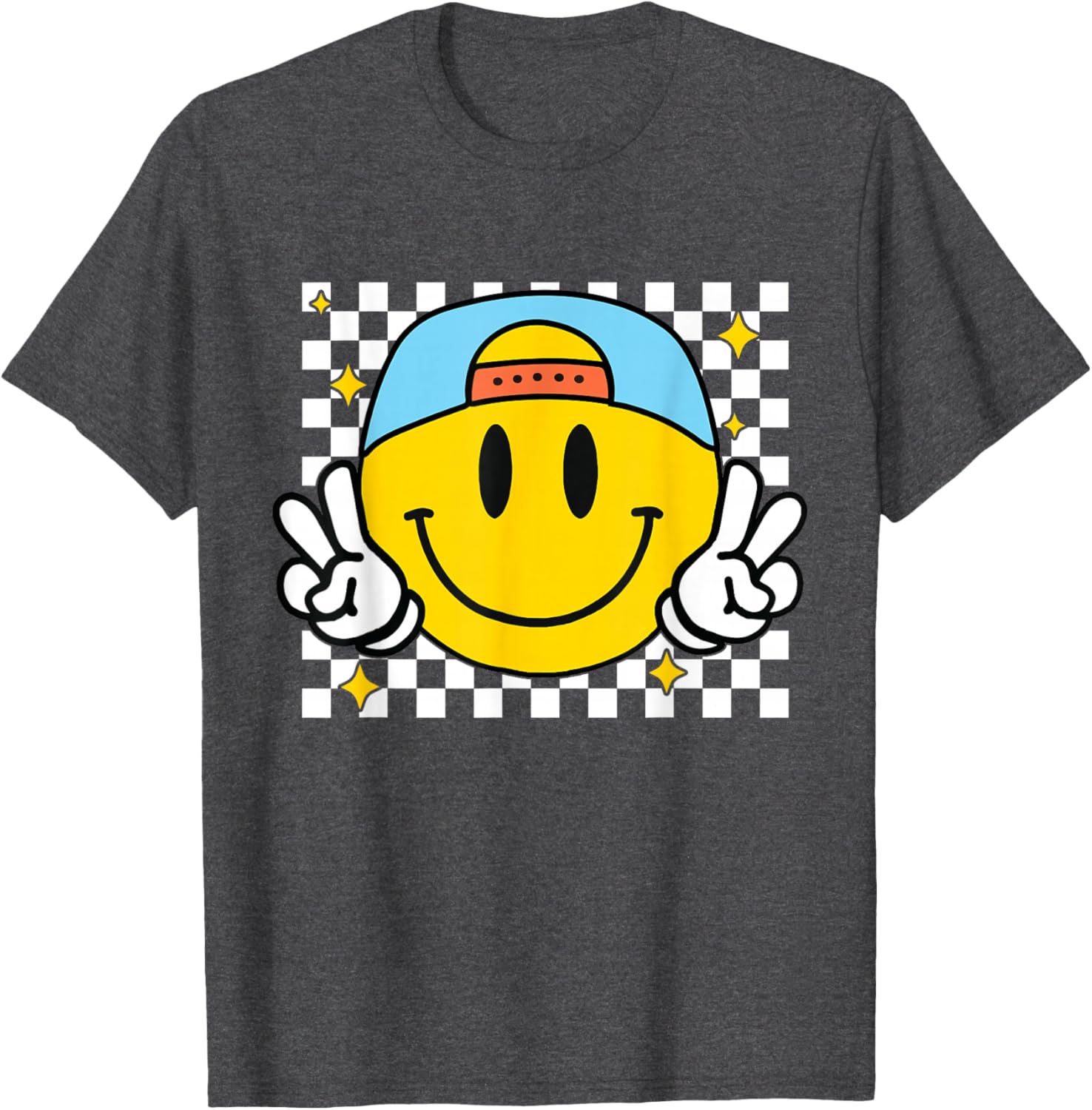 Happy Yellow Smile Face Checkered T-Shirt for Fun and Joyful Style - 8