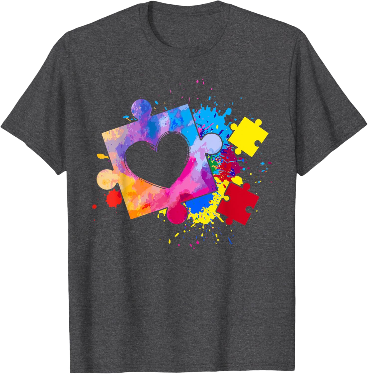 Autism Awareness Tie Dye Puzzle Piece Heart Kids T-Shirt for Boys and Girls - 25