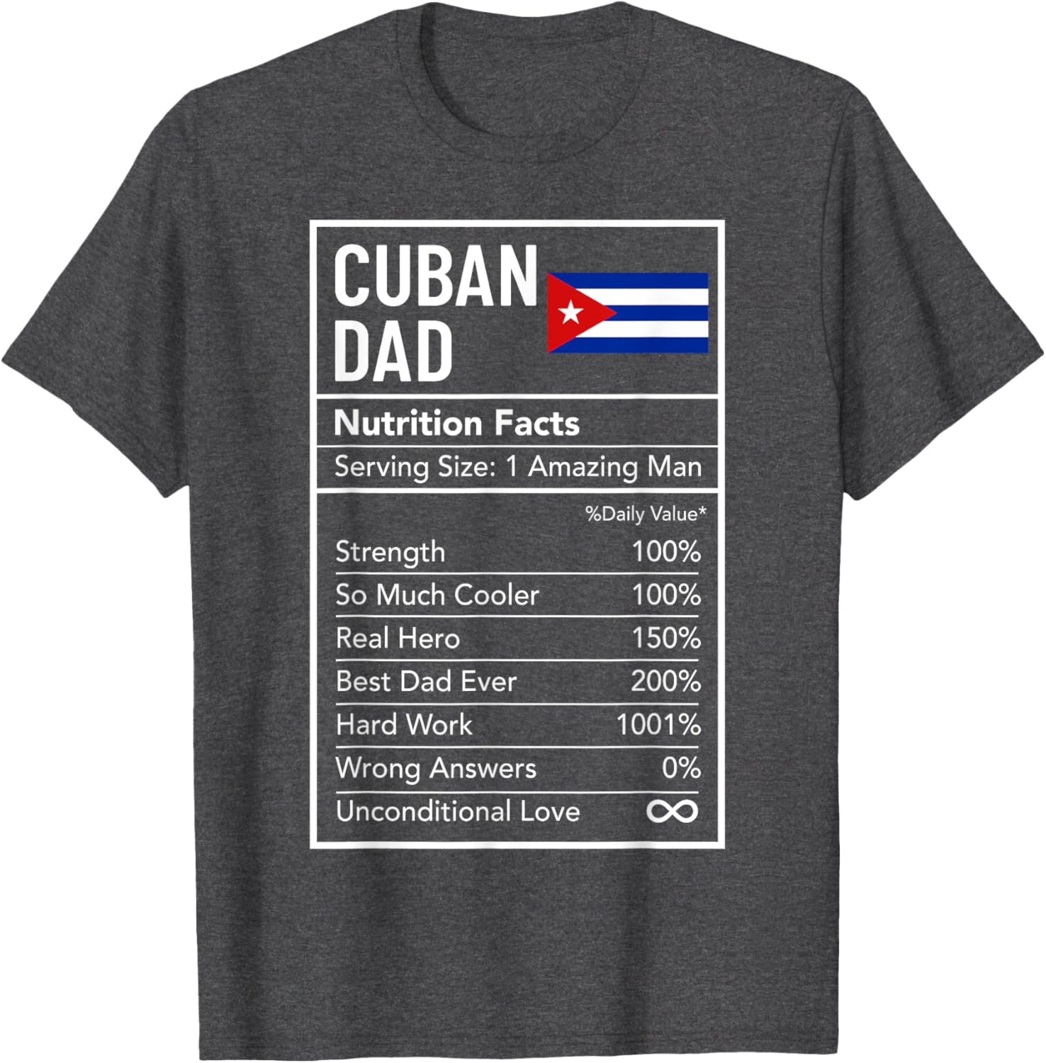 Cuban Dad Nutrition Facts Funny Pride T-Shirt for Father's Day Gift - 4