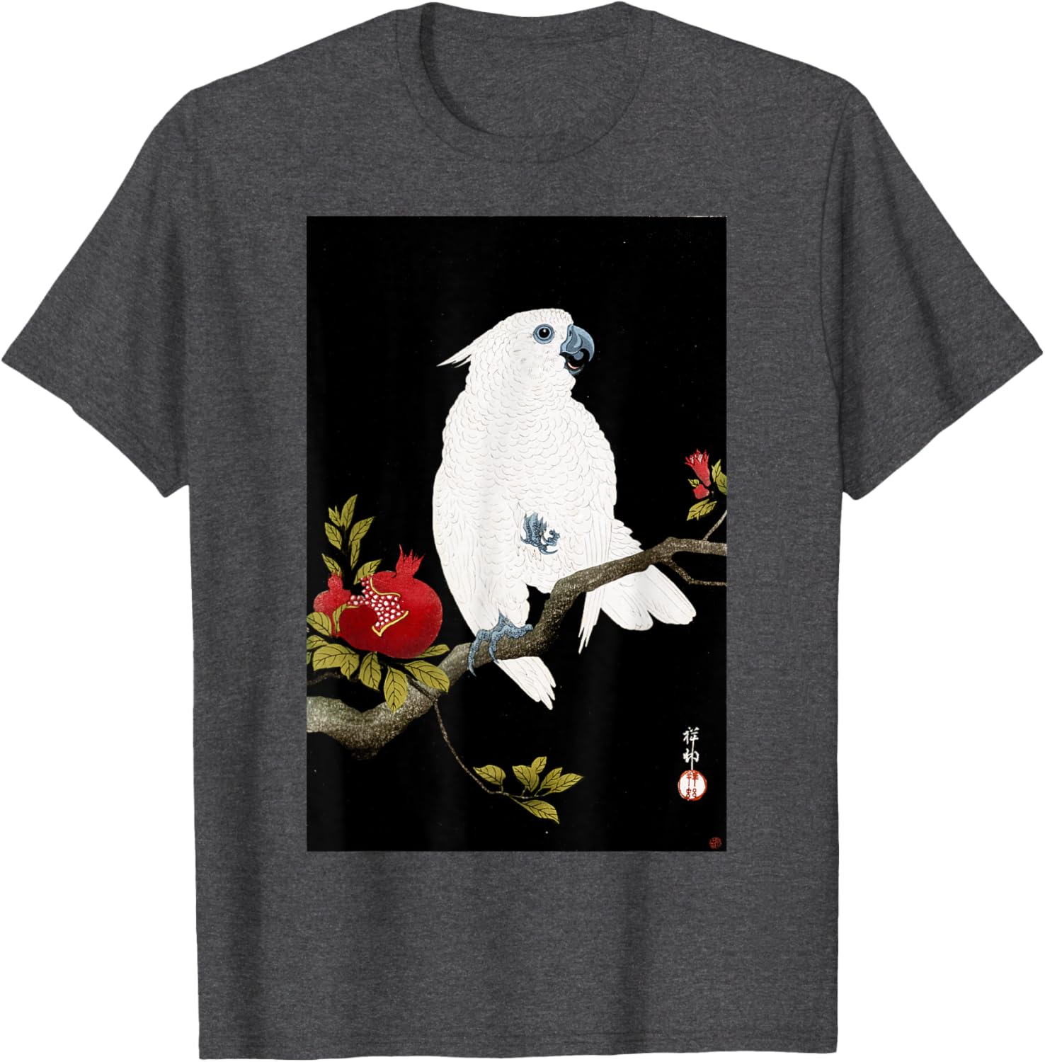 Koson Ohara Cockatoo and Pomegranate Japanese Art Bird T-Shirt - 14